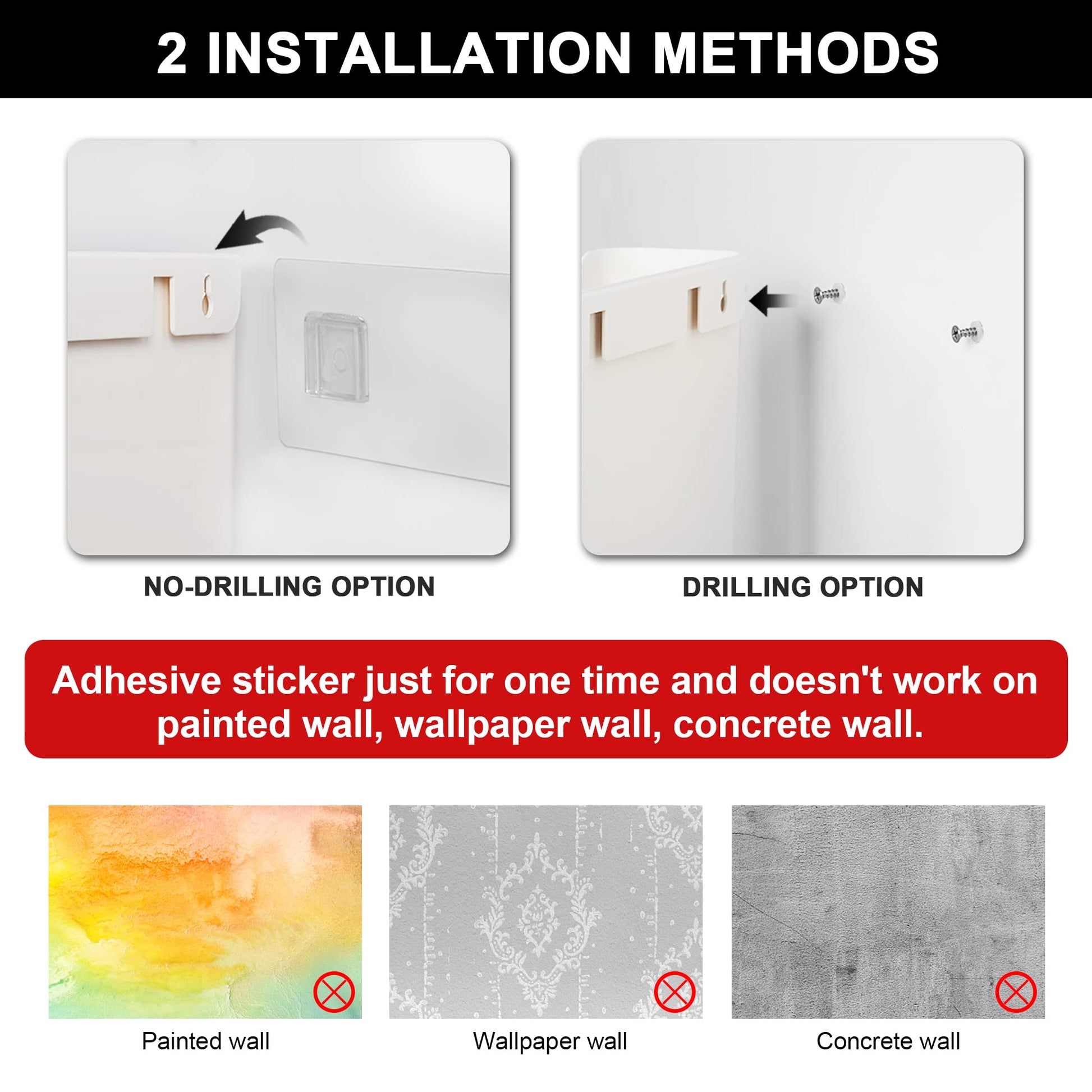 YOHOM No Drilling File Holder Wall Mails Magazines Organizer Adhesive Door Mount, Single