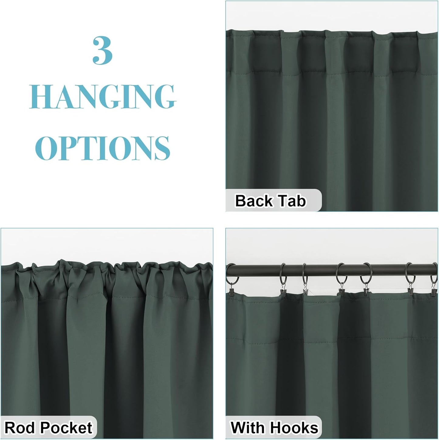 RYB HOME Blackout Curtains for Bedroom, Small Windows Shades Thermal Insulating Privacy Drapes for Living Room Classroom Kitchen Bathroom Dining, Wide 42 x Long 36 inch, Dark Green, 2 Panels