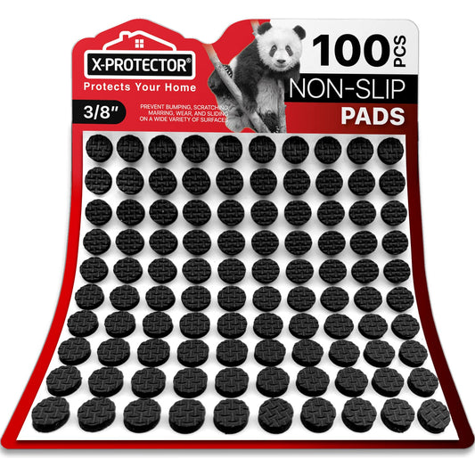 X-Protector Cabinet Door Bumpers 100 PCS Small Black Rubber Pads 3/8' Self-Adhesive Thick Dots Protect Glass & Surfaces