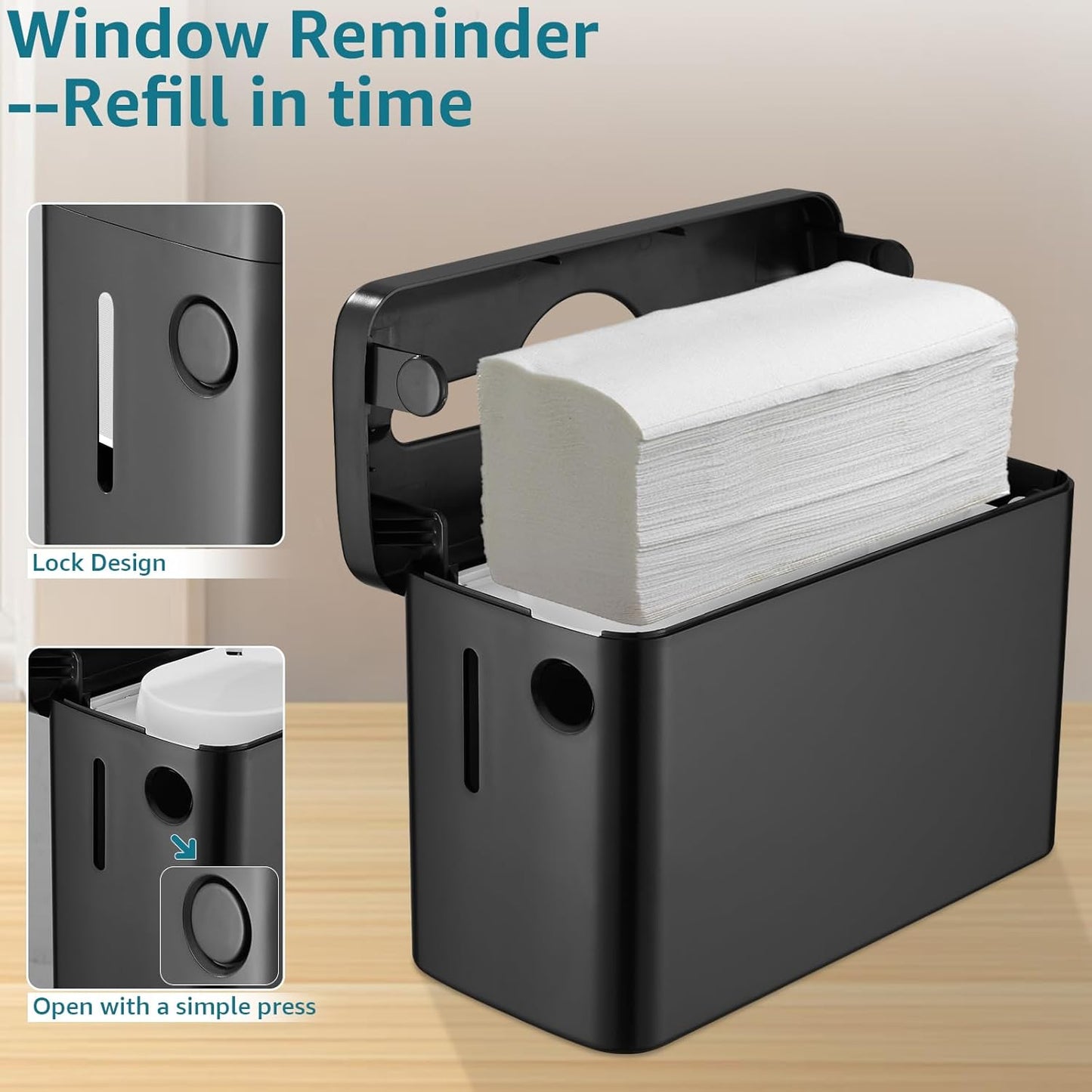 Multifold Paper Towel Dispenser Countertop, Heavy Duty Wide-Design, 300-Sheet Large Capacity Black Paper Towel Holder, Compatible with Tork, AmazonCommercial, Kleenex, Scott, Pacific Multifold Towels