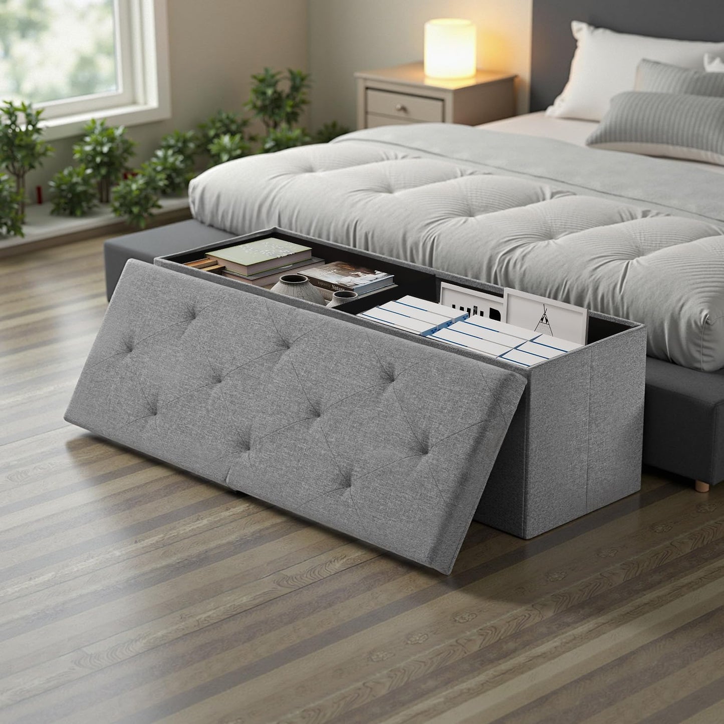 DUMOS 43 Inch Folding Storage Ottoman Bench, Large Ottoman with Storage