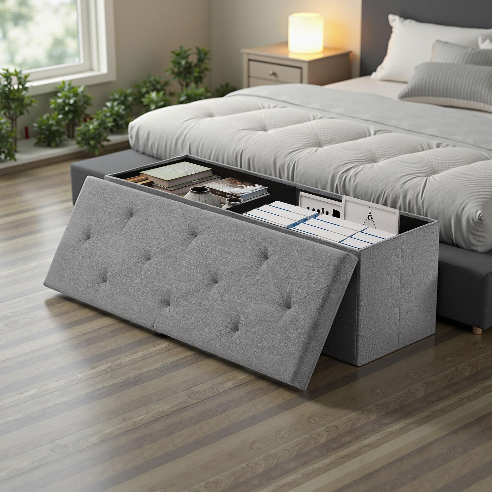 DUMOS 43 Inch Folding Storage Ottoman Bench, Large Ottoman with Storage