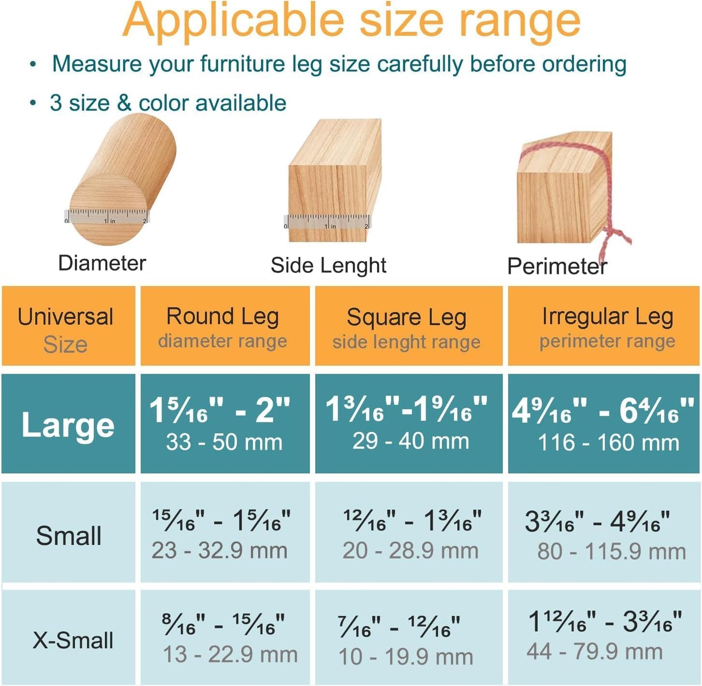 16 Pcs Chair Leg Protectors for Hardwood Floors, Silicone Felt Furniture Leg Cover Pad for Protecting Floors from Scratches and Noise, Smooth Moving,Large(Fit Round Diameter：1-5/16" to 2")