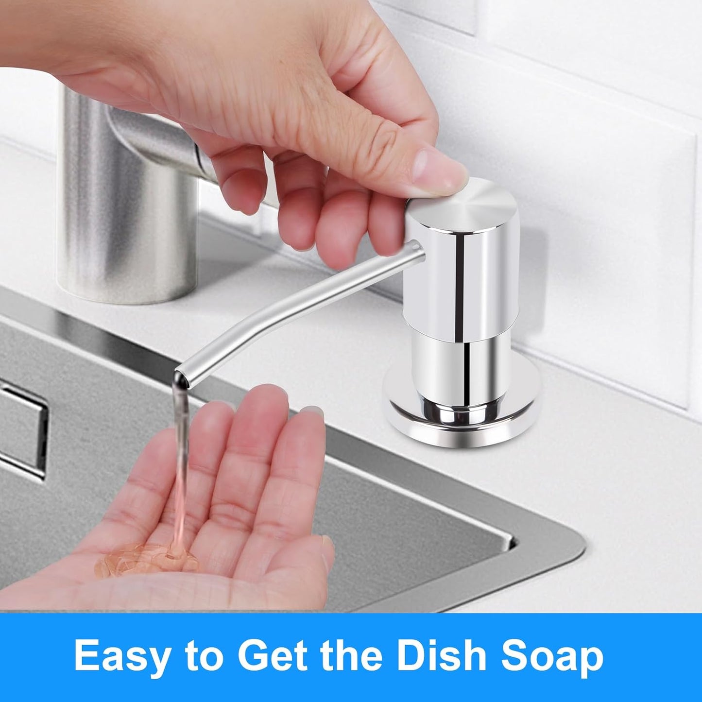 Soap Dispenser Kitchen Sink, Sink Soap Dispenser, 47" Extension Tube kit, Dish Soap Dispenser Pump, No Need More Refills (Chrome)