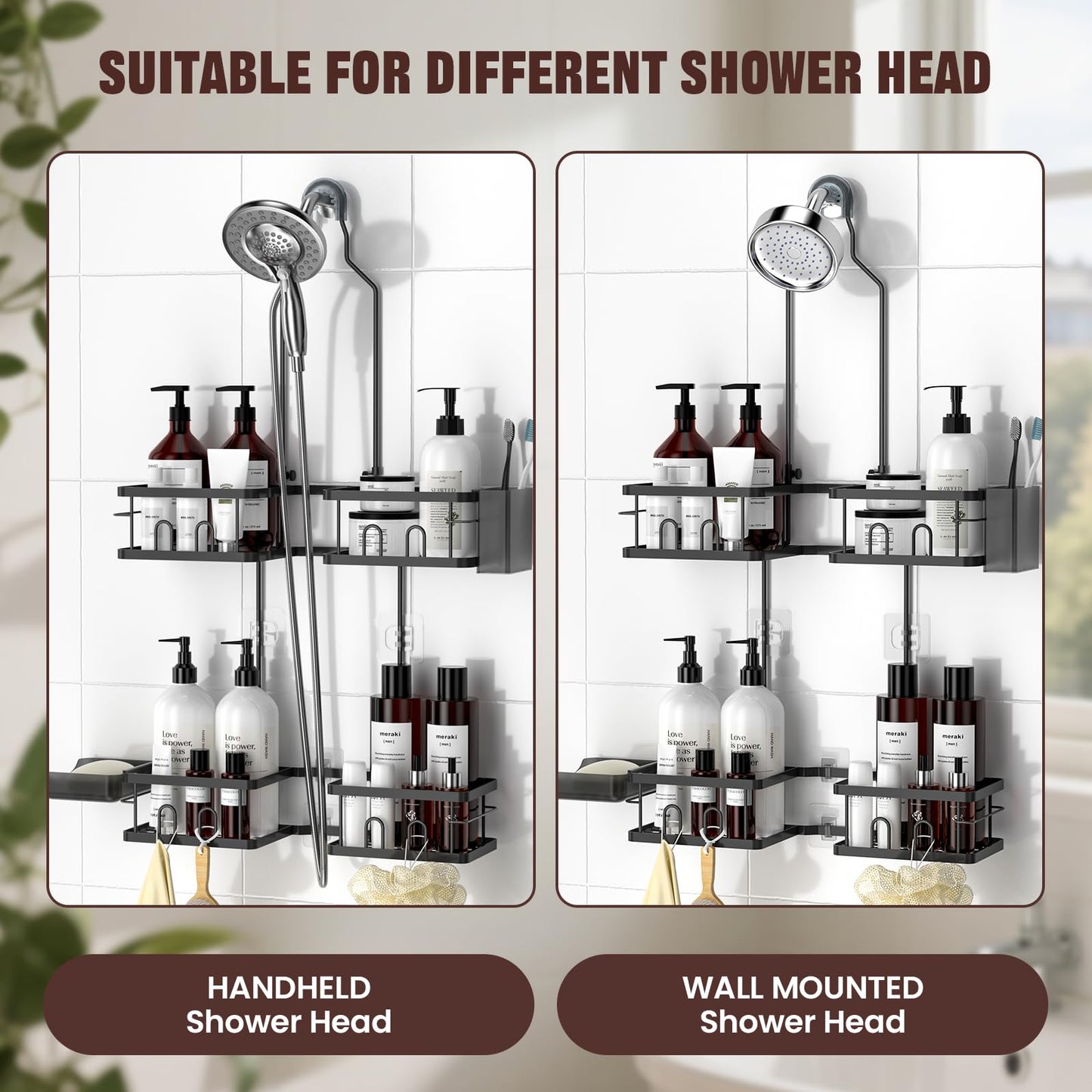 REINHARDT Adjustable Shower Caddy Hanging for Handheld Showerheads, Black
