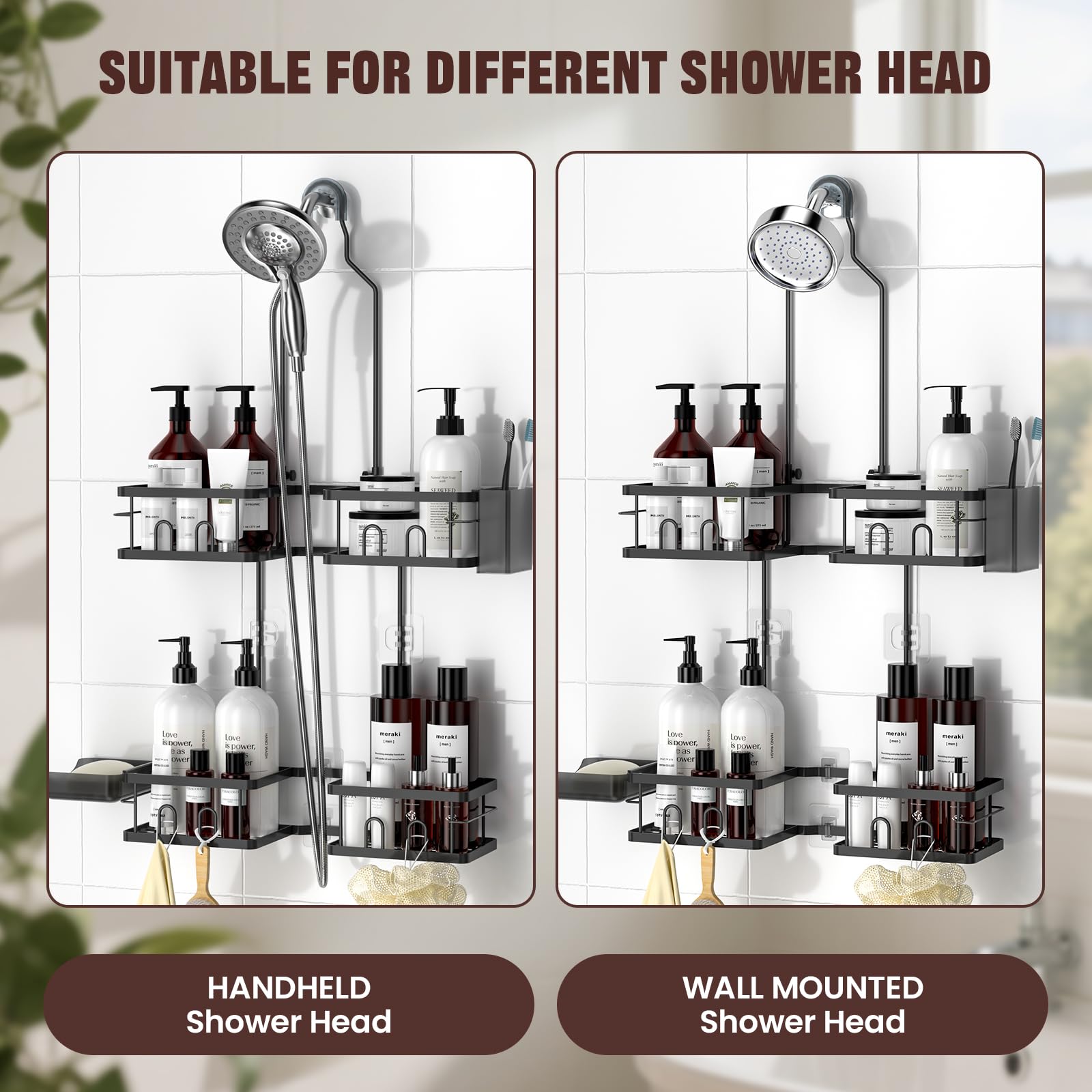 REINHARDT Adjustable Shower Caddy Hanging for Handheld Showerheads, Black