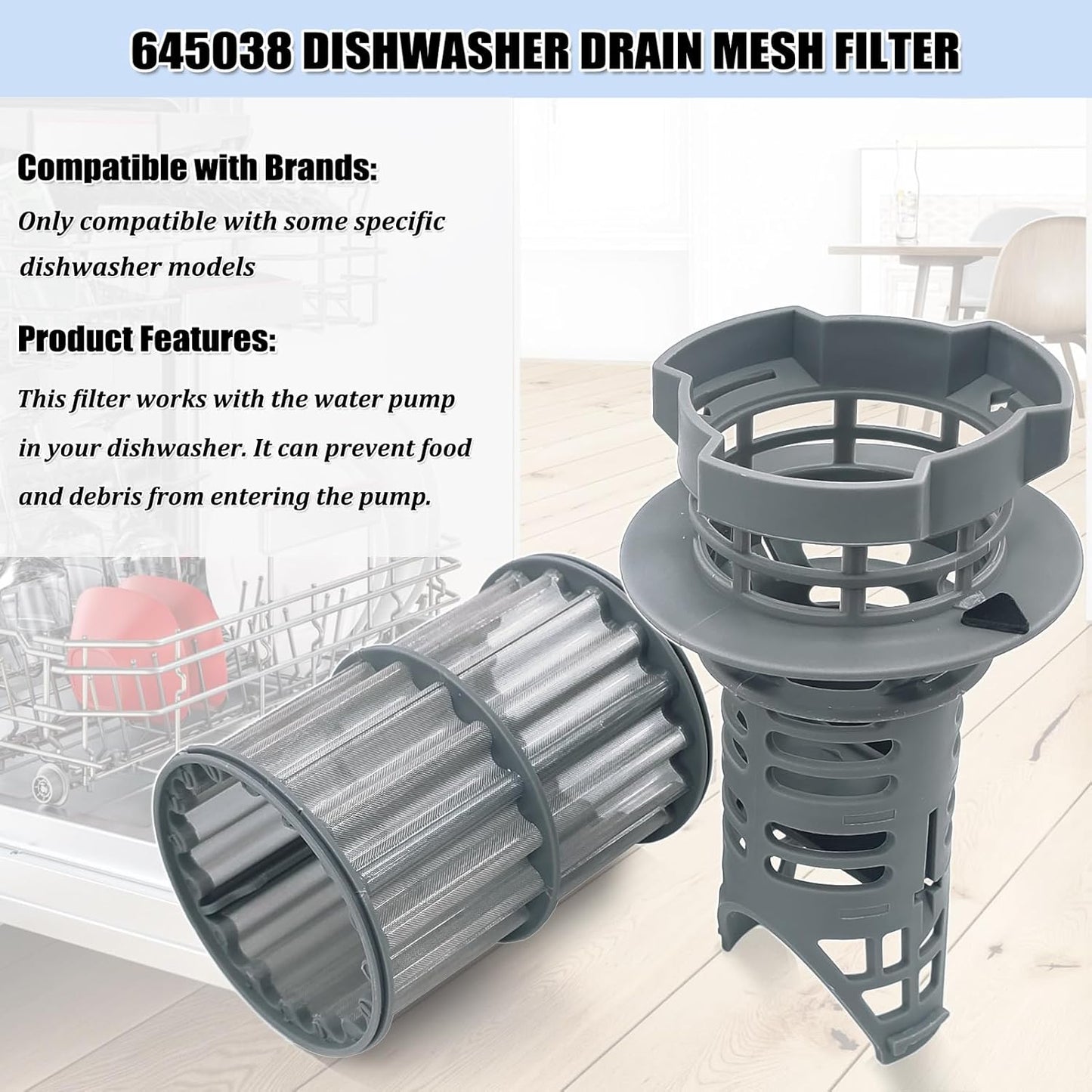 UPGRADED 645038 Dishwasher Drain Mesh Filter - 00645038 Dishwasher Filter Replacement 00651097