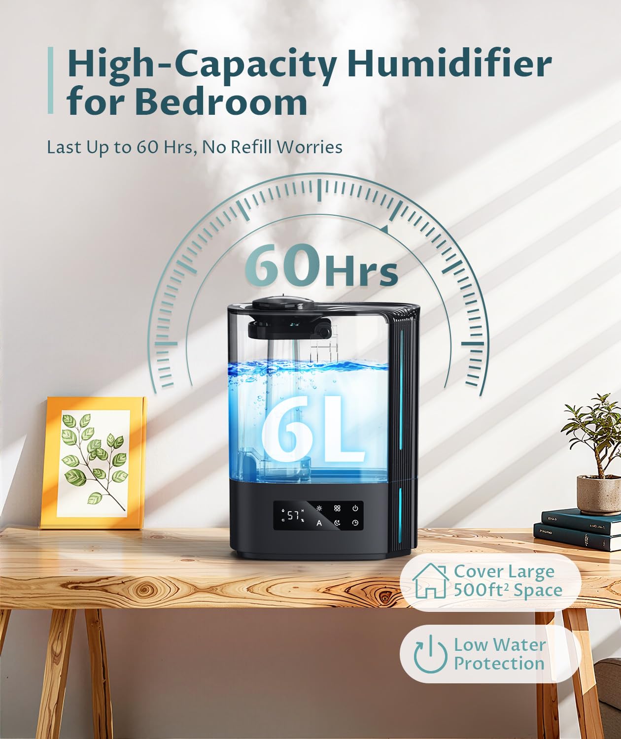 BREEZOME 6L Humidifier for Bedroom Large Room Smart Humidistat Control