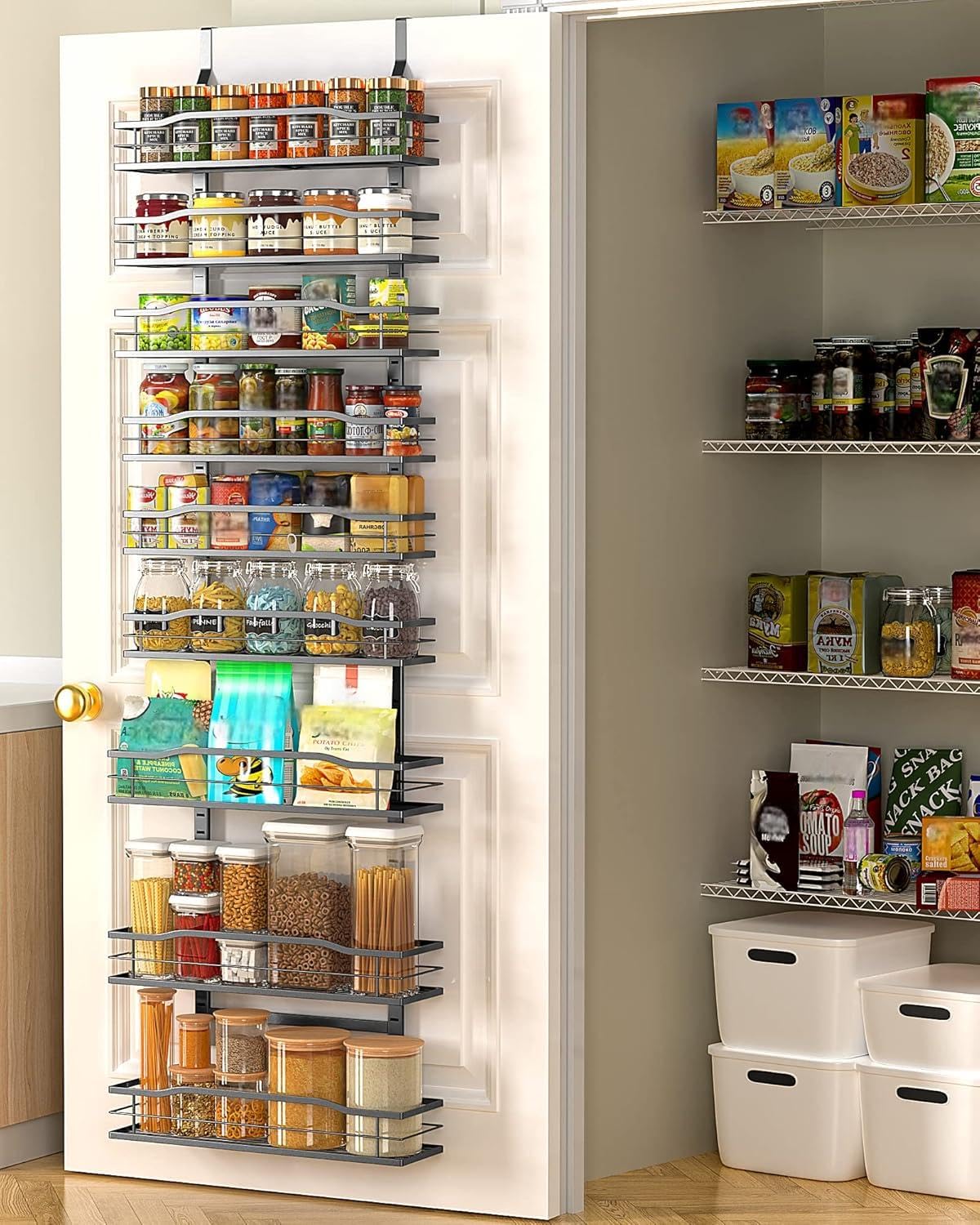 Moforoco 9-Tier Over The Door Pantry Organizer, Pantry Organization and Storage, Black Hanging