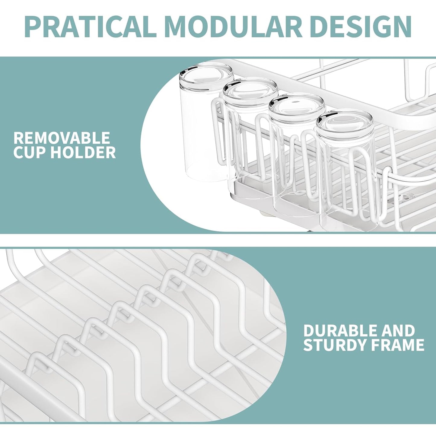 Dish Drying Rack for Kitchen Counter, Large Dish Racks with Drainboard, Kitchen Sink Dish Strainer Rack, Countertop Dish Drainer Rack with Cup & Utensil Holders, Dish Dryer Rack Large Sizw White