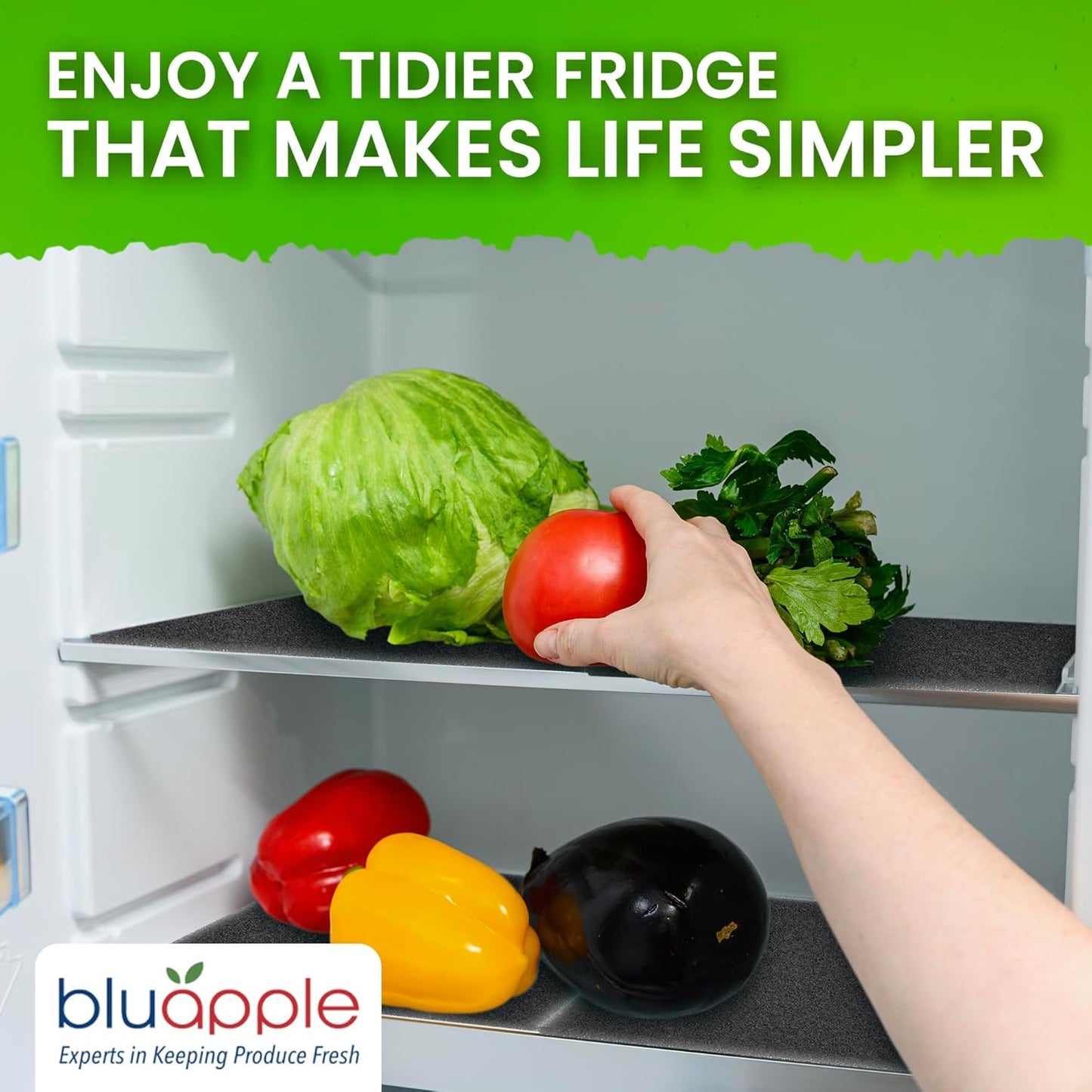 Bluapple FreshMats, Refrigerator Bin Liner, Fridge Drawer Mats, Crisper Life Extender Liner Keeps Produce Fresh Longer, Anti-Bruising, Helps Air Circulation, Washable & Reusable (4-Mats, 12x15, Gray)