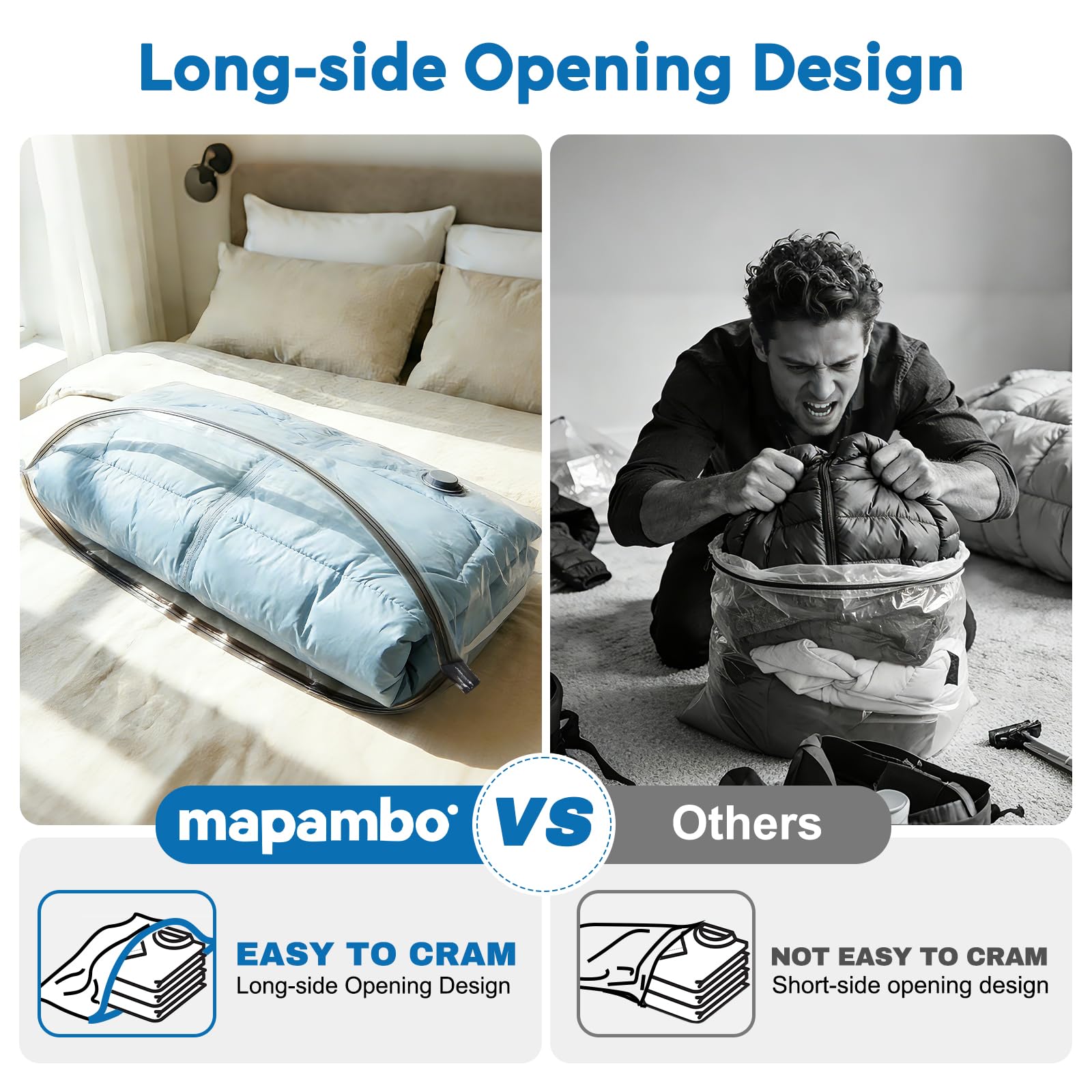 Mapambo Travel Vacuum Bags with -60000Pa LED Pump, 15 Pack Vacuum Seal Bags for Clothing Travel in