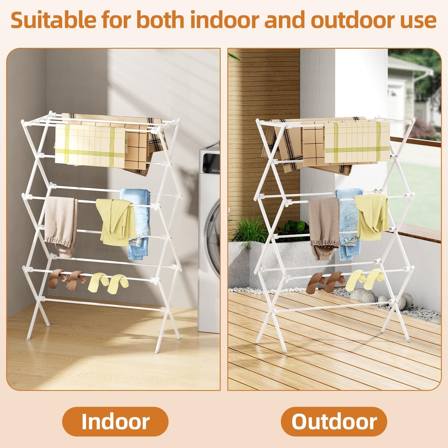 FILROUG Drying Rack Clothing, 3-Tier Clothes Drying Rack Foldable, Antirust Laundry Drying Rack