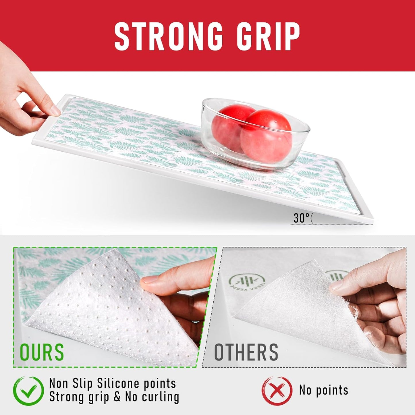 Cooyes Absorbent Refrigerator Liners, Non Slip Fridge Bin Liners and Mats Washable, Refrigerator Shelf Liner for Glass Shelves and Kitchen Cabinet Drawer, 12 Pack, 12" × 24"