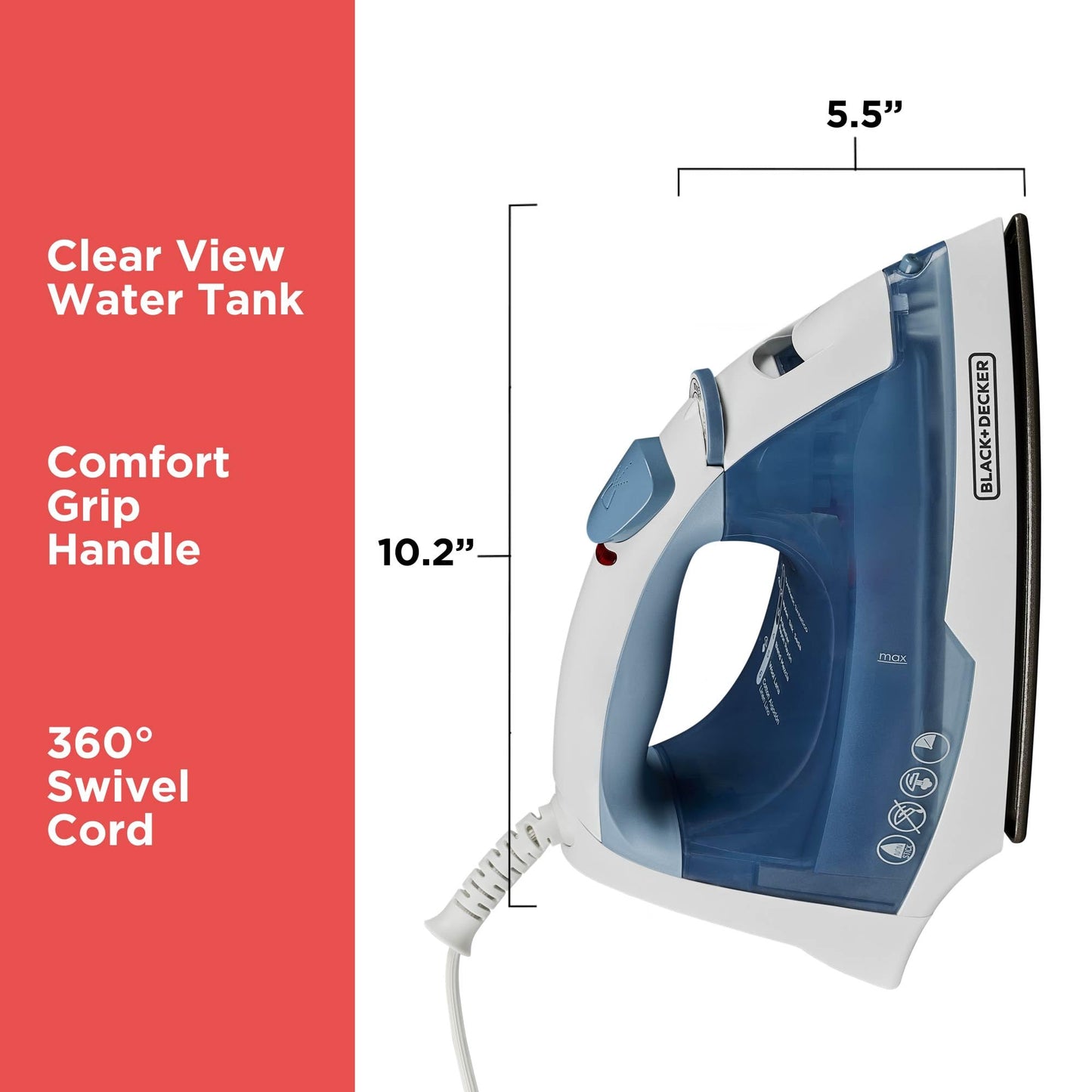 BLACK+DECKER Steam Iron for Clothes with Auto Shutoff & TrueGlide Soleplate