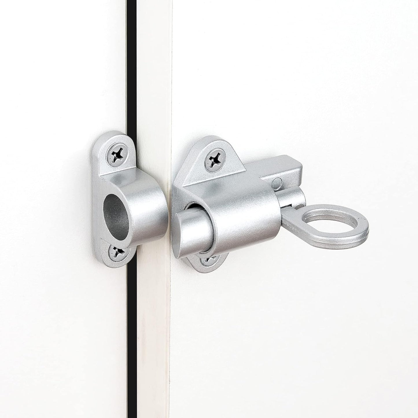 6 Packs Self-Closing Latches，Silver Gray Spring Door Lock，Resilient Bolt Latch Aluminum Alloy Safety Automatic Spring Barrel Slide Door Lock with Screws,Used for Gate,Window and Cabinet etc