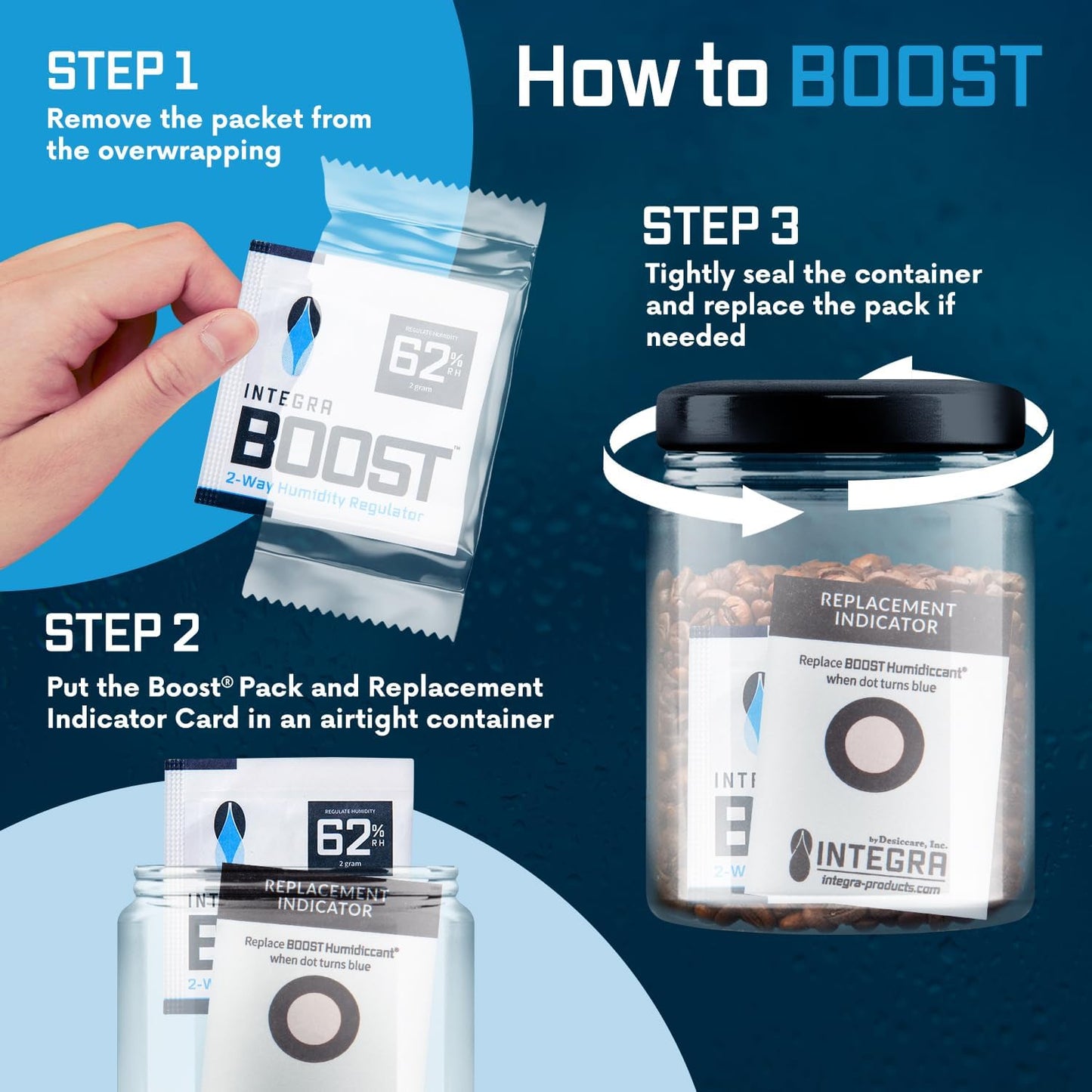 Integra Boost 2-Way Humidity Control Pack ??Patented Technology for Humidity Control ??Preserve Flavor & Maintain 62% RH ??Moisture Absorber for Herbs, Spices & More ??2 Gram (Pack of 20)