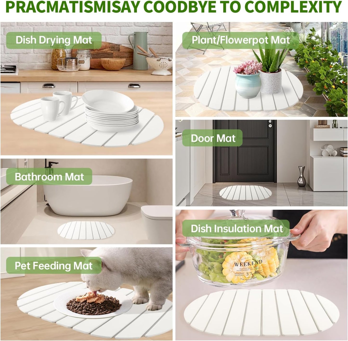 Stone Drying Mat for Kitchen Counter Oval, 23.62"x15.35", Collapsible Quick Dry Dish Drying Mat, Absorbent Diatomaceous Earth Pads Match Any Countertop for Dishes Kitchen and Bathroom