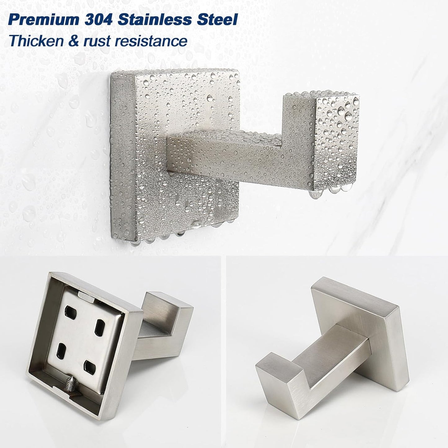 NearMoon Bath Towel Hooks -SUS304 Stainless Steel Square Clothes Robe Hooks Hanger, Heavy Duty Coat Hooks for Bathroom Livingroom Hotel Kitchen Garage, Wall Mounted - 3 Pack (Brushed Nickel)
