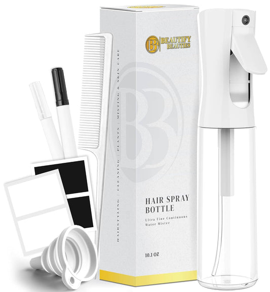 BeautifyBeauties Hair Spray Bottle – Ultra Fine Continuous Water Mister for Hairstyling, Cleaning, Plants, Misting & Skin Care (Clear)