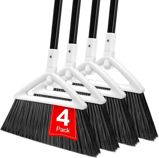 4 Pack Outdoor Indoor Broom, Brooms for Sweeeping Indoor, Heavy-Duty Kitchen Broom with Long Pole