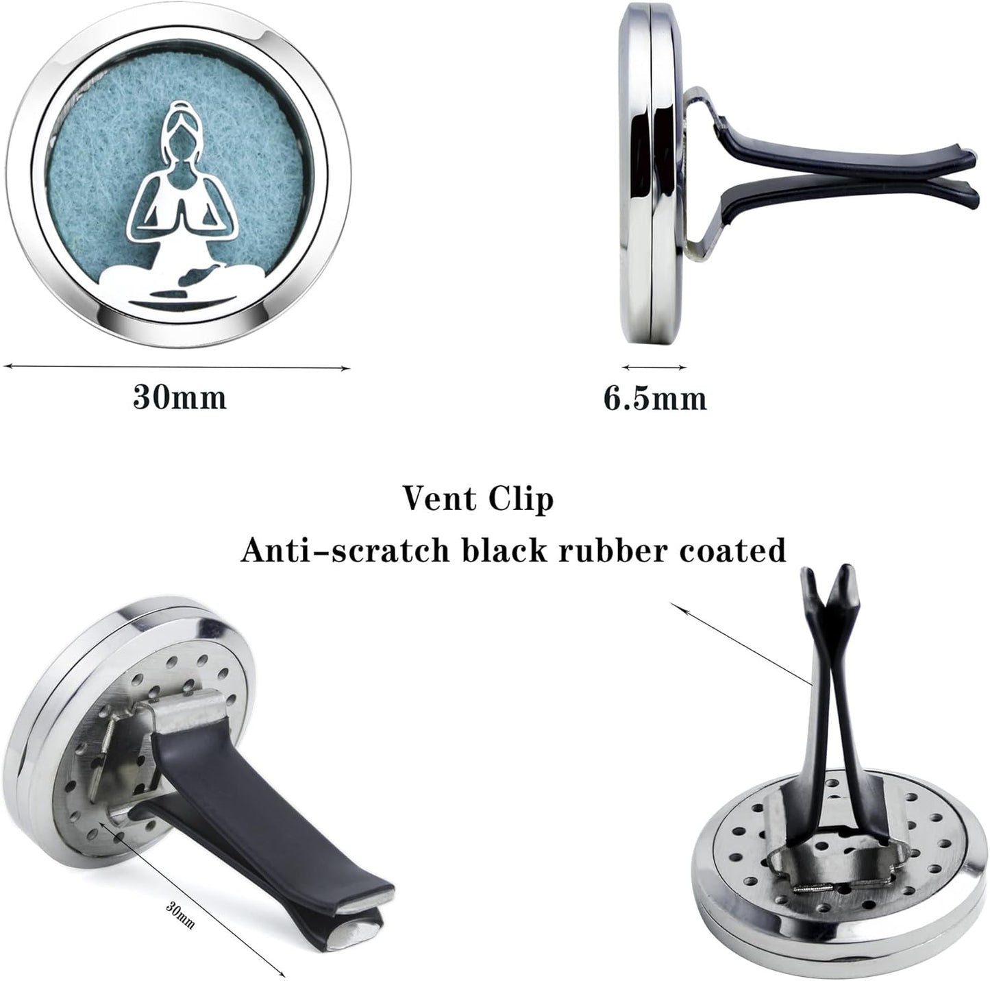 30mm Car Essential Oil Diffuser Vent Clip Air Freshener Vent Clips Aromatherapy with 10 Felt Pads Car Accessories Mother's Day for Women (Yoga Girls)