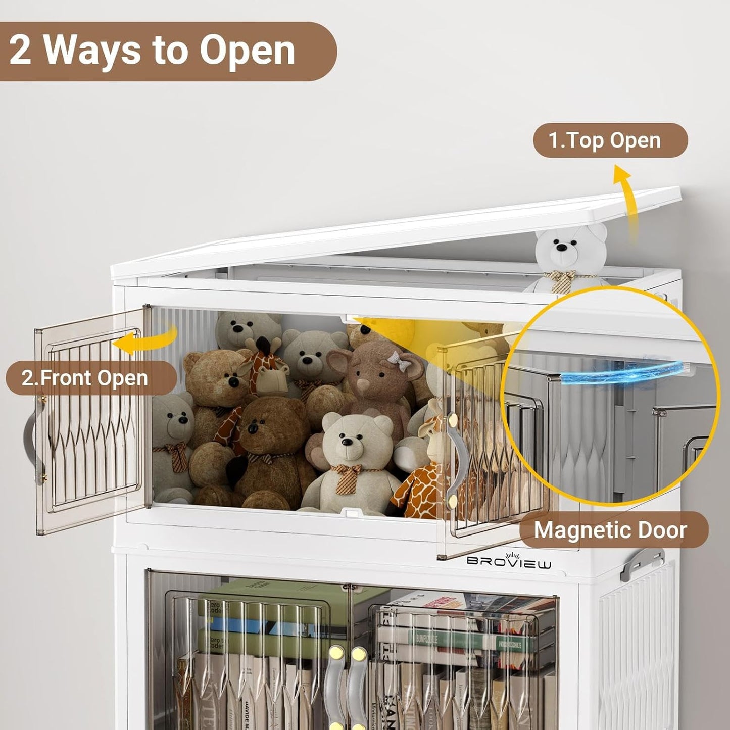 BROVIEW 240Qt Stackable Storage Bins with Lid, Extra Large Closet Organizer Collapsible Drawer Boxes with Wheels, Folding Plastic Cabinet Containers for Home Kitchen Room Organization, 4Pack White