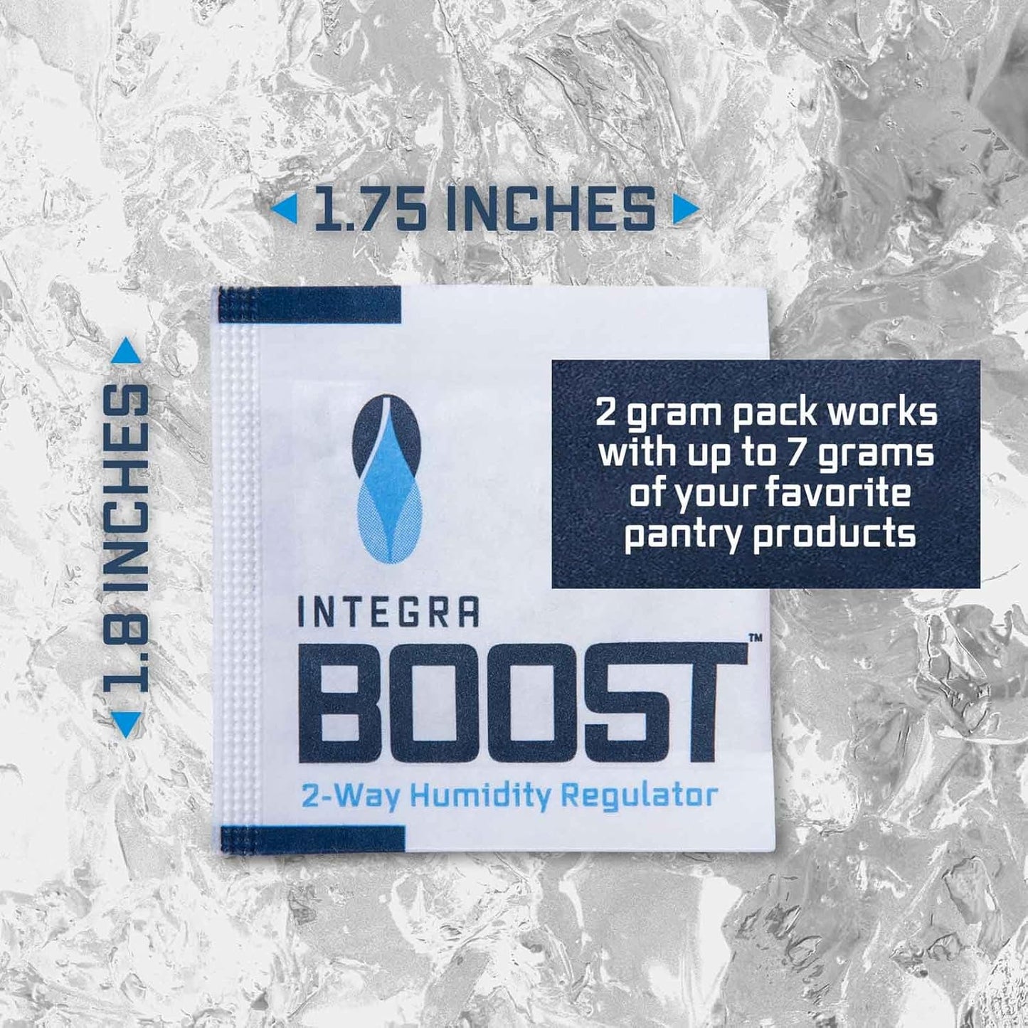 Integra Boost 2-Way Humidity Control Pack ??Patented Technology for Humidity Control ??Preserve Flavor & Maintain 62% RH ??Moisture Absorber for Herbs, Spices & More ??2 Gram (Pack of 50)