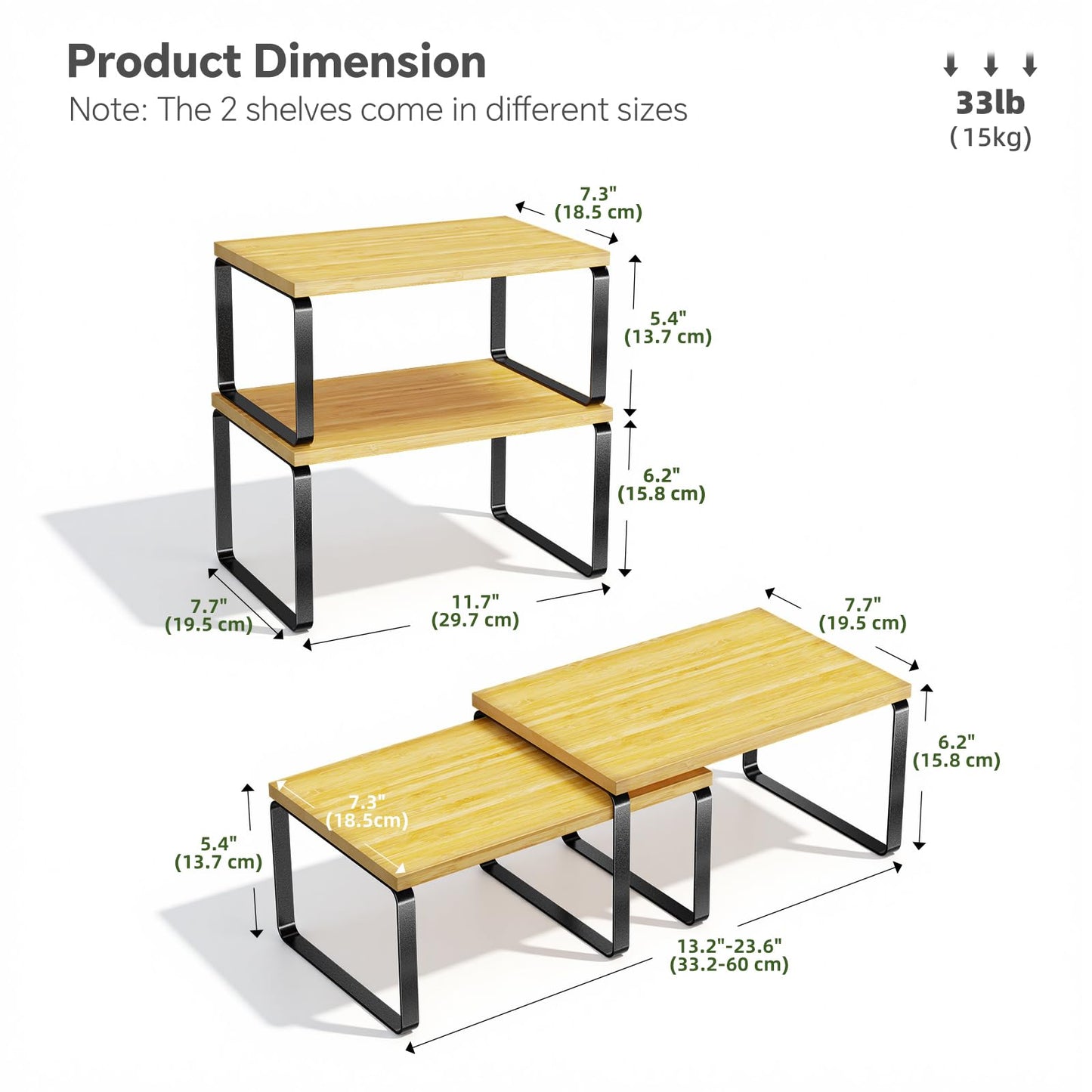 Simple Trending Bamboo Cabinet Organizer Shelf, Set of 2 Kitchen Counter Shelves, Stackable