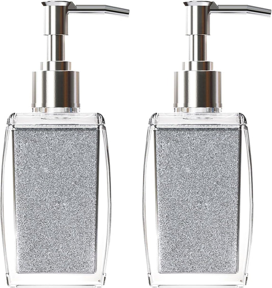 Silver Soap Dispenser with Refillable Plastic Pump for Bathroom Sink or Kitchen Counter, Ideal for Hand Soap, Liquid Soap, Dish Soap, or Lotion Use