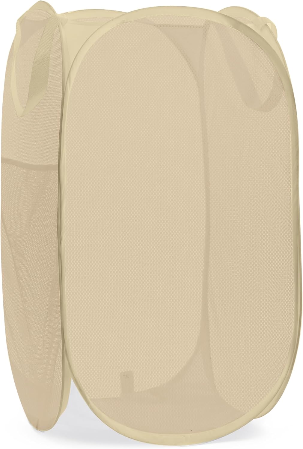 Handy Laundry Collapsible Mesh Pop Up Hamper with Wide Opening and Side Pocket - Breathable, Sturdy, Foldable, and Space-Saving Design for Clothes and Storage (Beige)