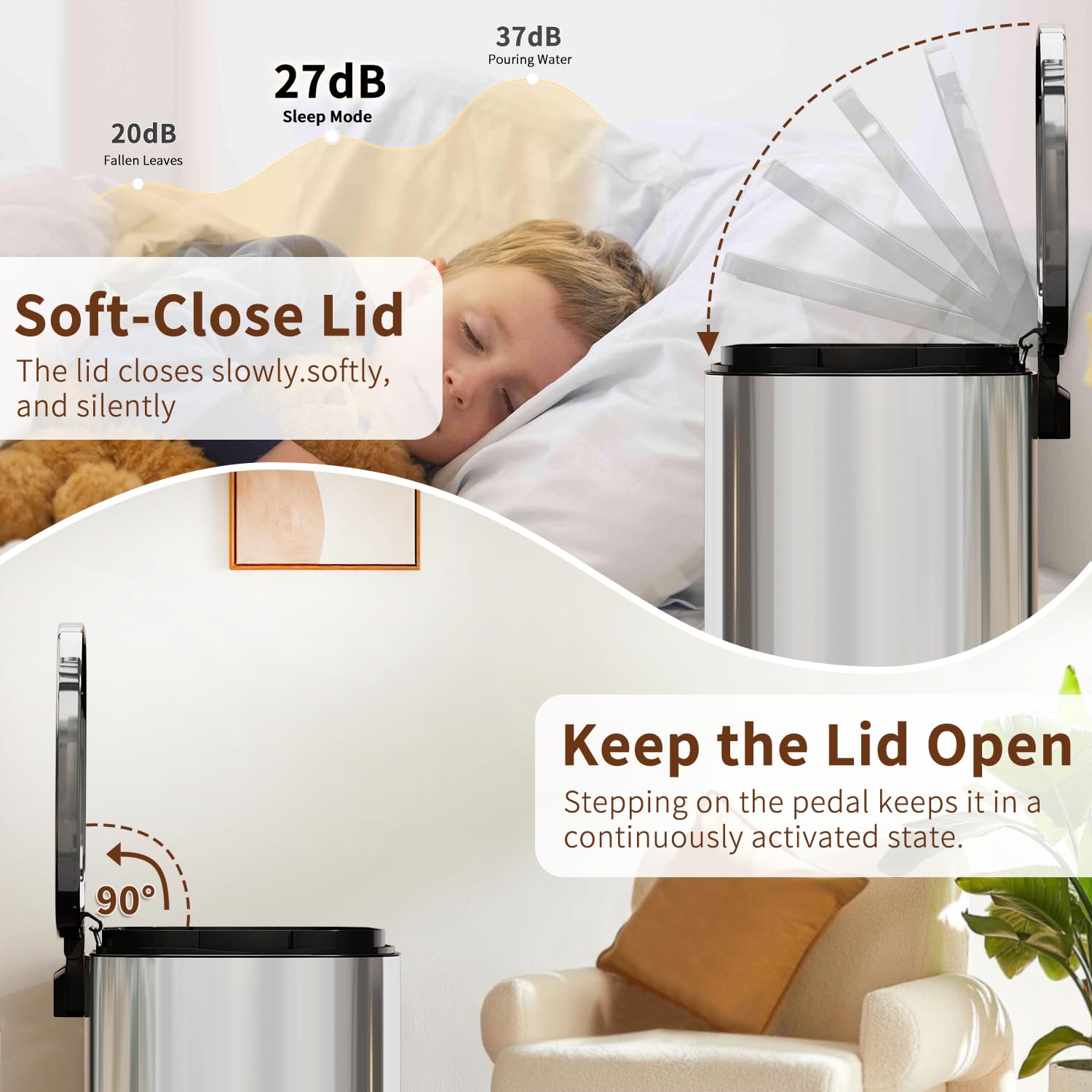 PayLessHere | 13G Trash Can with Lid | Steel | Removable Inner Bucket