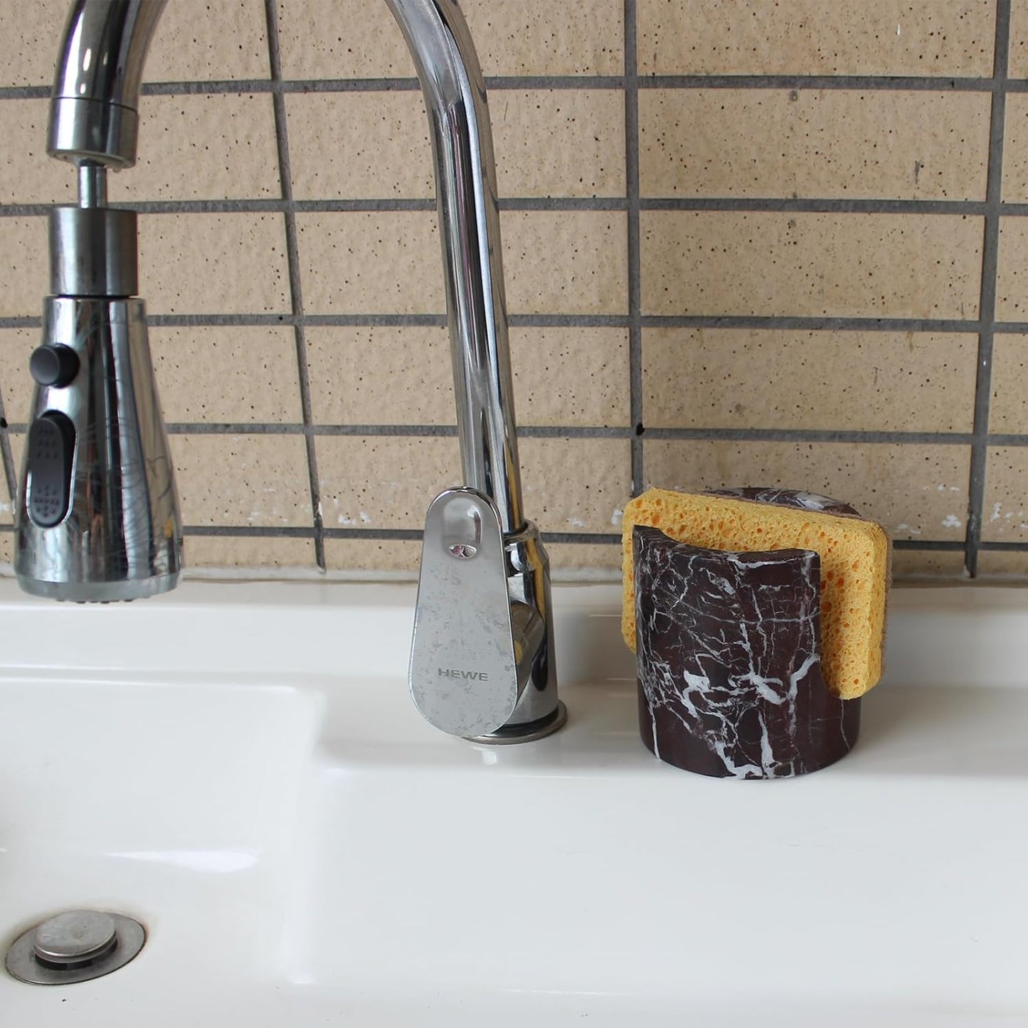 Natural Travertine Sponge Holder for Kitchen Sink, Drying Rack, Compact Sink Caddy Organizer (Rosso Levanto Marble)