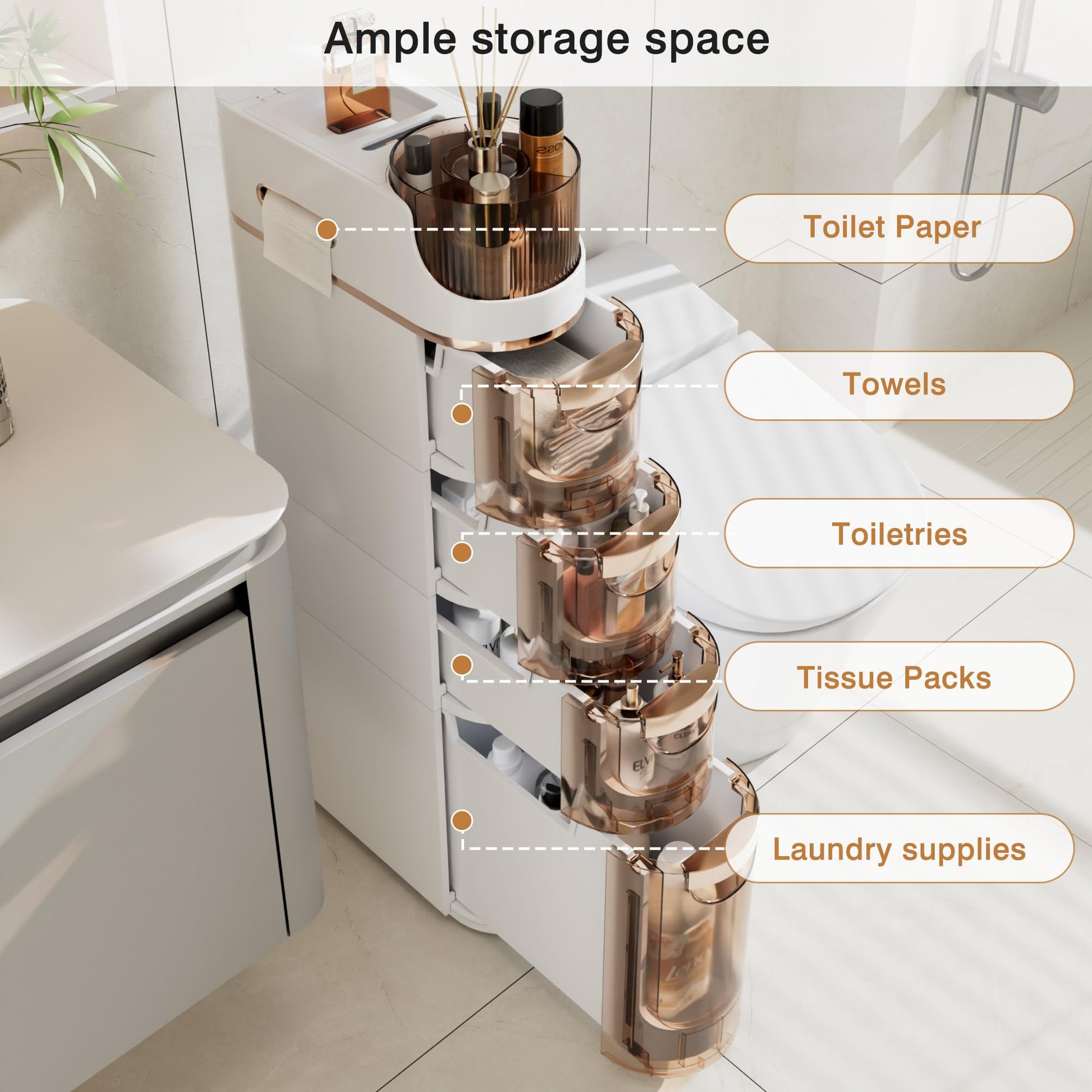 VECELO 4-Tier Slim Bathroom Storage Cabinet with Wheels, Skinny Bathroom Storage Cabinet with