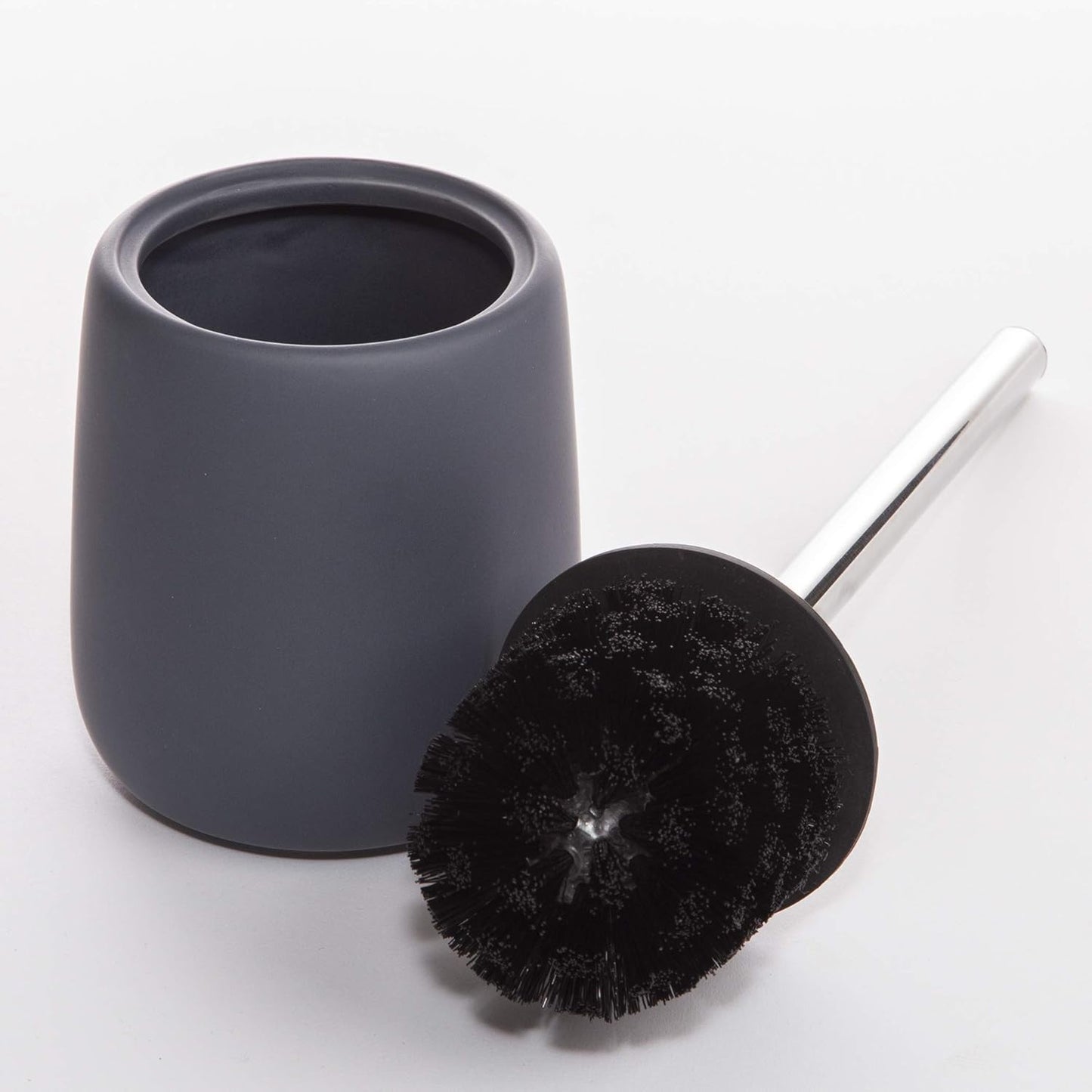 BINO | Toilet Brush with Holder Silicone Coated Ceramic, Grey | Toilet Bowl Brush and Holder Bowl | Bathroom Cleaner