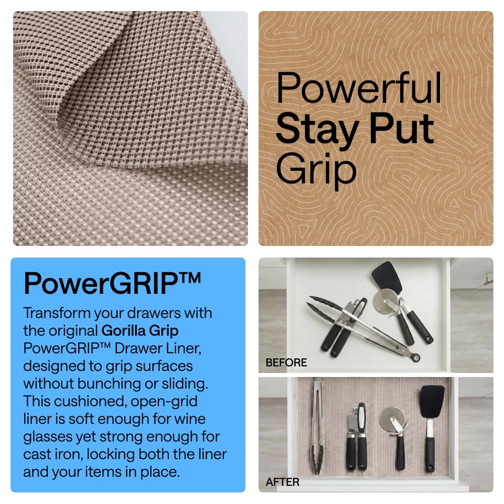 GORILLA GRIP powerGRIP Drawer Shelf and Cabinet Liner, Thick Strong Hold, Non-Adhesive Liners