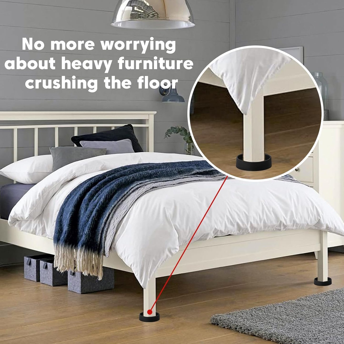 Rubber Non-Slip Furniture Pads Furniture Casters Cup Floor Protector for Bed Sofa Table and Chair Stopper (Pack of 8,Black 2" x 2" Round)