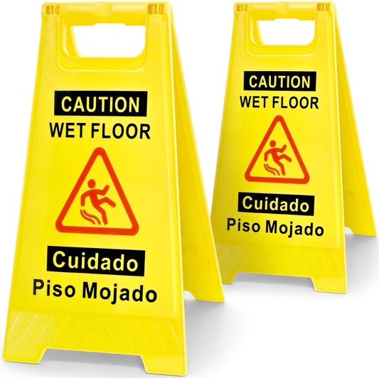 2 Pack Caution Wet Floor Sign, 17.5" Height, Bright Yellow, Double-Sided A-Frame Safety Caution