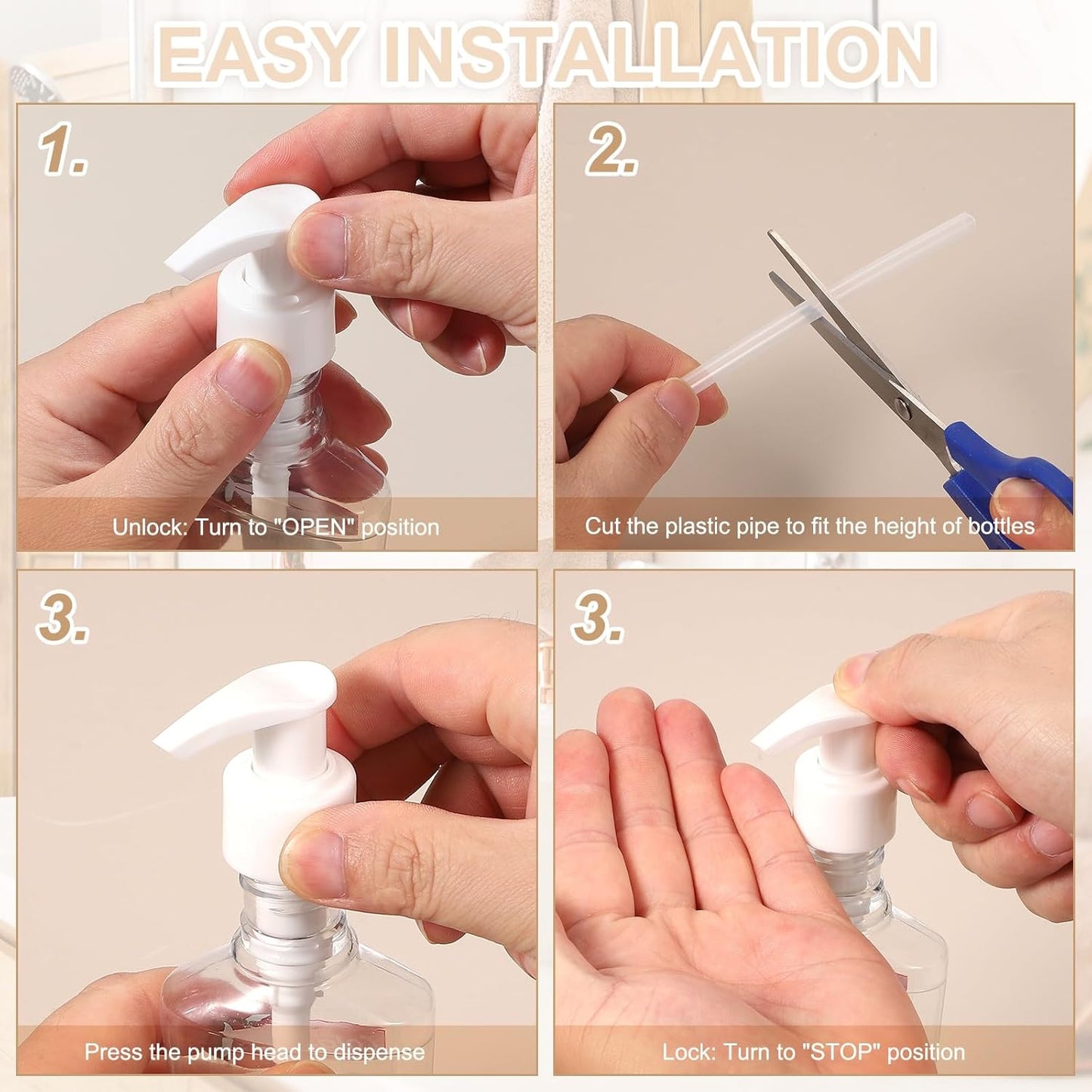 uxcell 6 Pcs Soap Dispenser Pump Heads Soap Dispensers Top Pumps Replacement Switch Pumphead for Standard 24/424 Neck Size Lotion Shampoo Bottle, Transparent