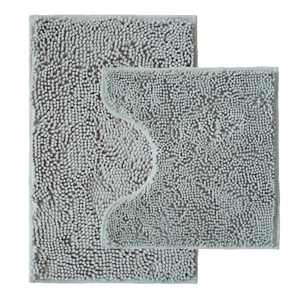 Bathroom Rugs Sets 2 Piece,Super Absorbent Chenille Bath Mats and U-Shaped Toilet Rug,Strong PVC