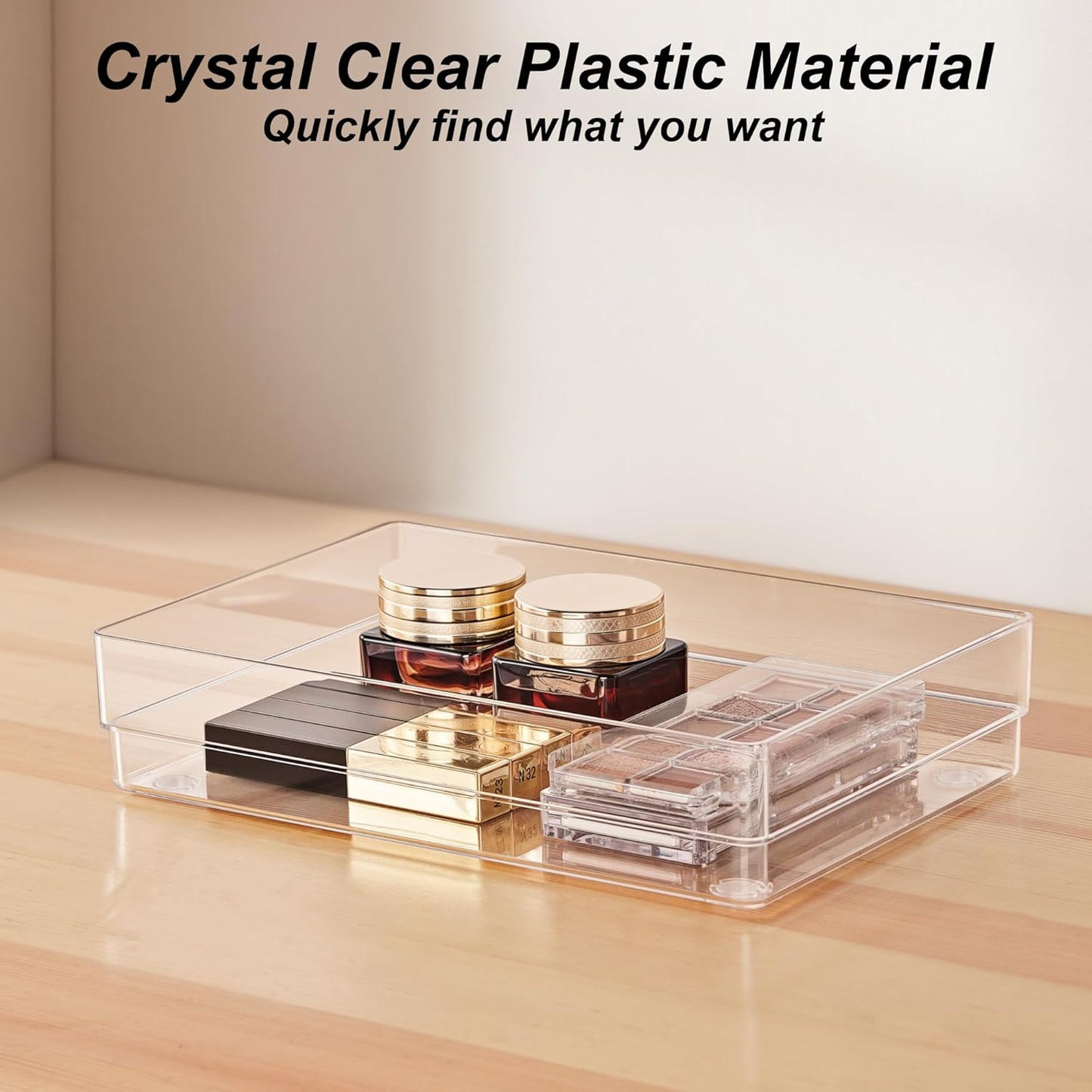 SMARTAKE 25-Piece Drawer Organizer with Non-Slip Silicone Pads, 4-Size Desk Drawer Organizer Trays Storage Tray for Makeup, Jewelries, Utensils in Bedroom Dresser, Office and Kitchen (Clear)