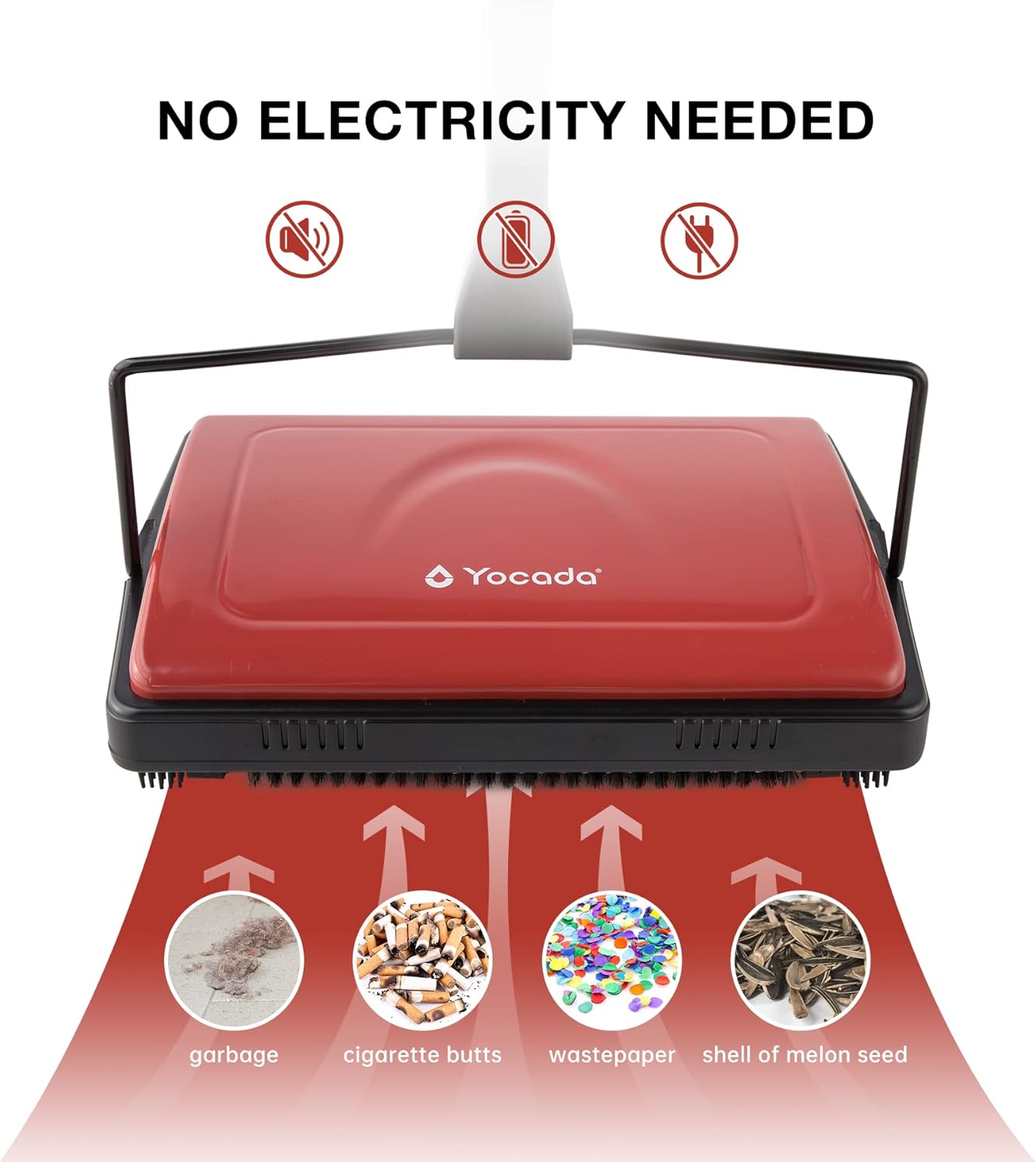 Yocada Carpet Sweeper Cleaner for Home Office Low Carpets Rugs Undercoat Carpets Pet Hair Dust Scraps Paper Small Rubbish Cleaning with a Brush Dark Red