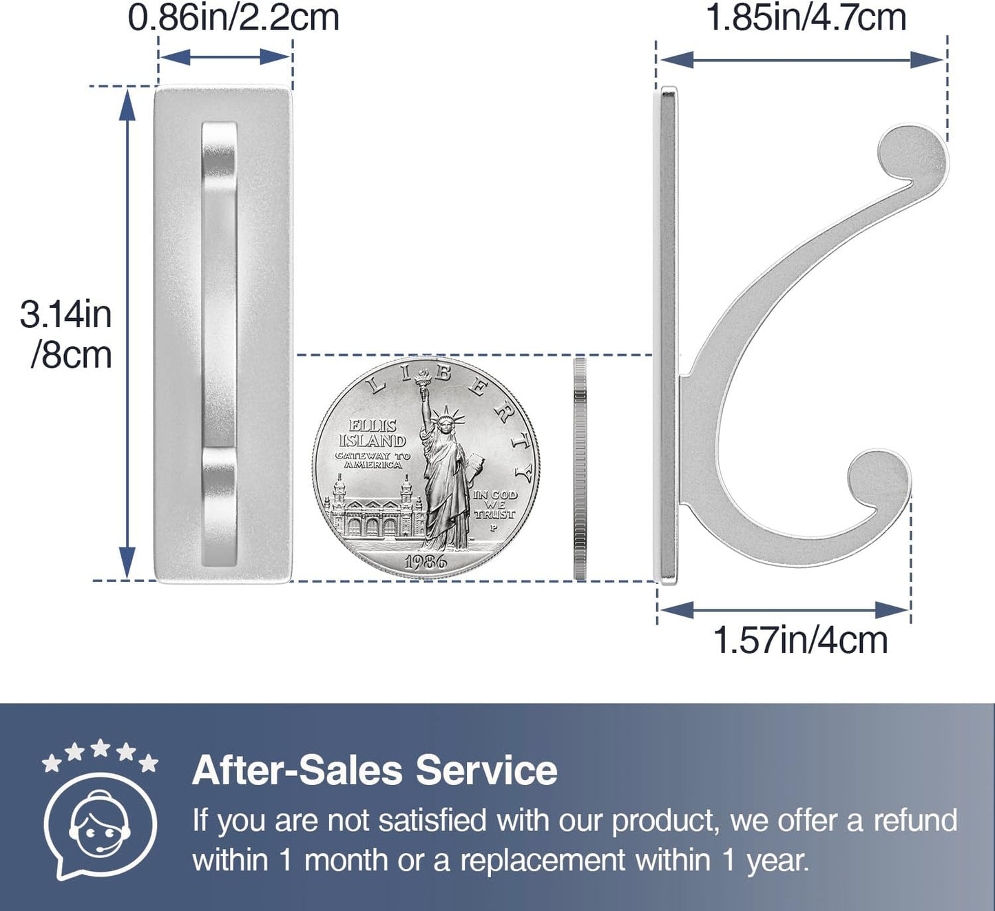 8-Pack Adhesive Wall Hook for Towel/Coat - Extra Sticky 10LB Stainless, Stick on Hanger for Bath or Shower, Matt Silver