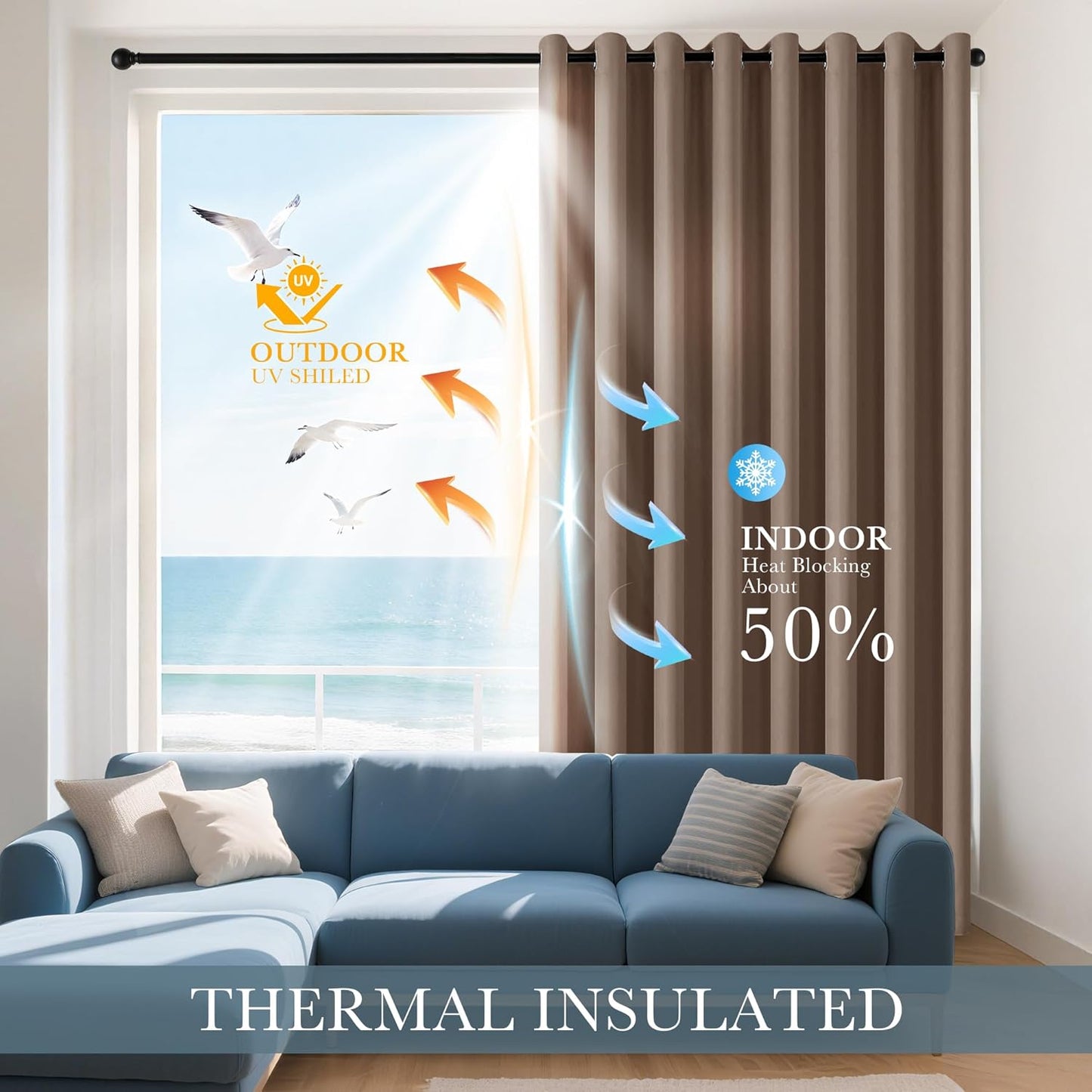 PONY DANCE Small Curtains for Bathroom Windows, Blackout Blinds Shades for Bedroom Dorm Storage Cabinet Door Kitchen Basement Farmhouse Decor, W 34 x L 36 inches, Mocha, 2 Panels