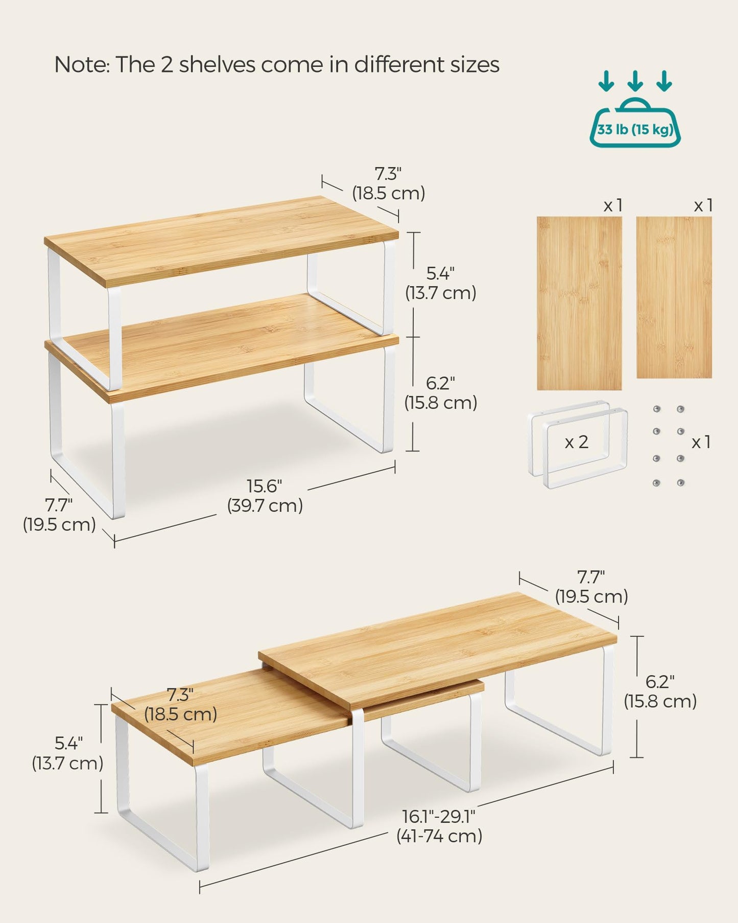 SONGMICS Cabinet Organizer Shelf, Set of 4 Kitchen Counter Shelves, Kitchen Storage, Spice Rack