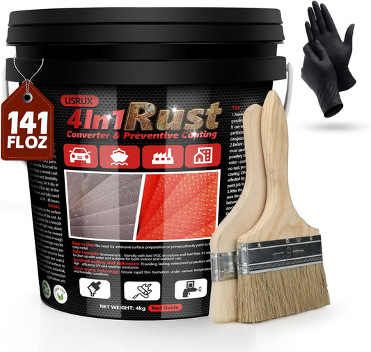 4-in-1 Rust Converter & Metal Primer, 141 Fl OZ Red Rust Inhibitor Paint for Metal, Remove &