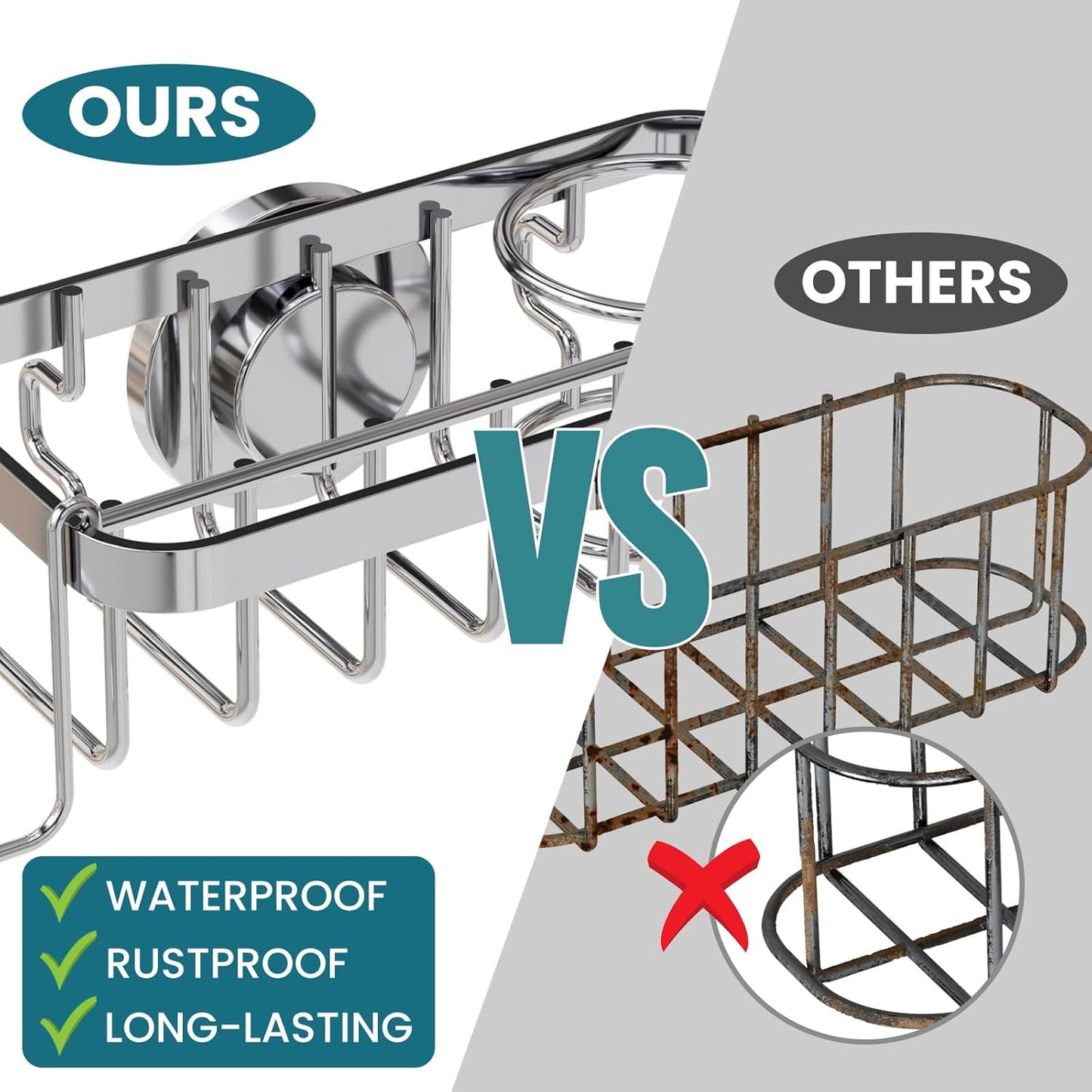 TAILI 4-in-1 Sponge Holder for Kitchen Sink with Strong Suction Cup Removable, Rustproof Aluminum Sink Caddy for Sponge, Brush, Scrubber, Scraper -Silver