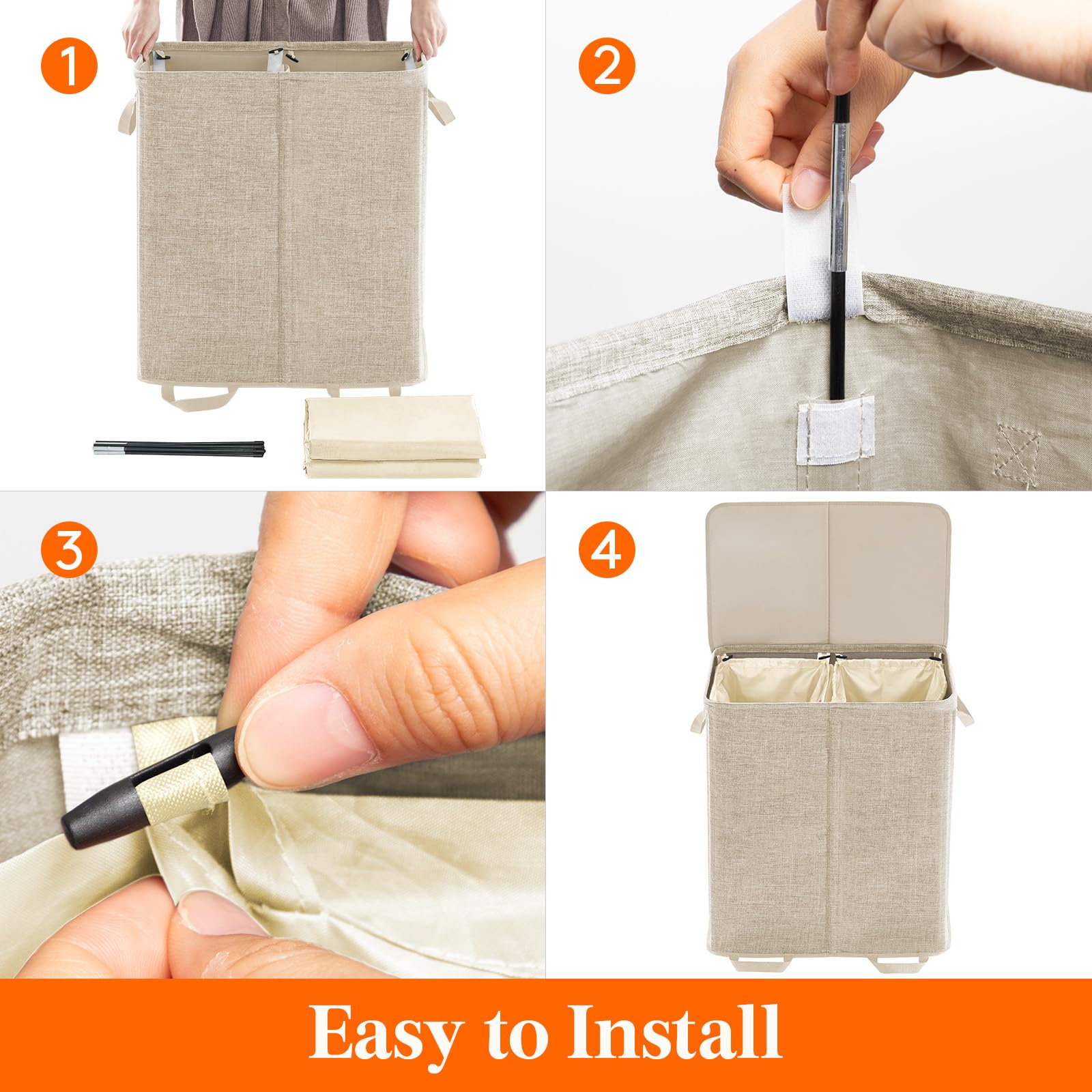 Lifewit Double Laundry Hamper with Lid and Removable Laundry Bags, Large Collapsible 2 Dividers