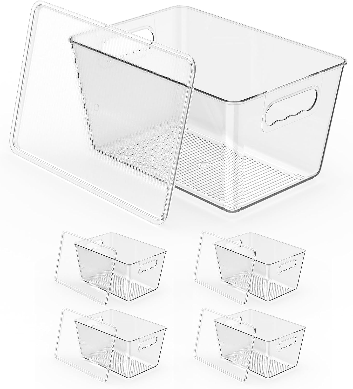 Clear Plastic Storage Bins, Pantry Organizers & Storage Containers, Cabinet Organizer, Home Organization Must Haves for Kitchen, Laundry Room, Office, Closet & Freezer (4 Pack with Lids)