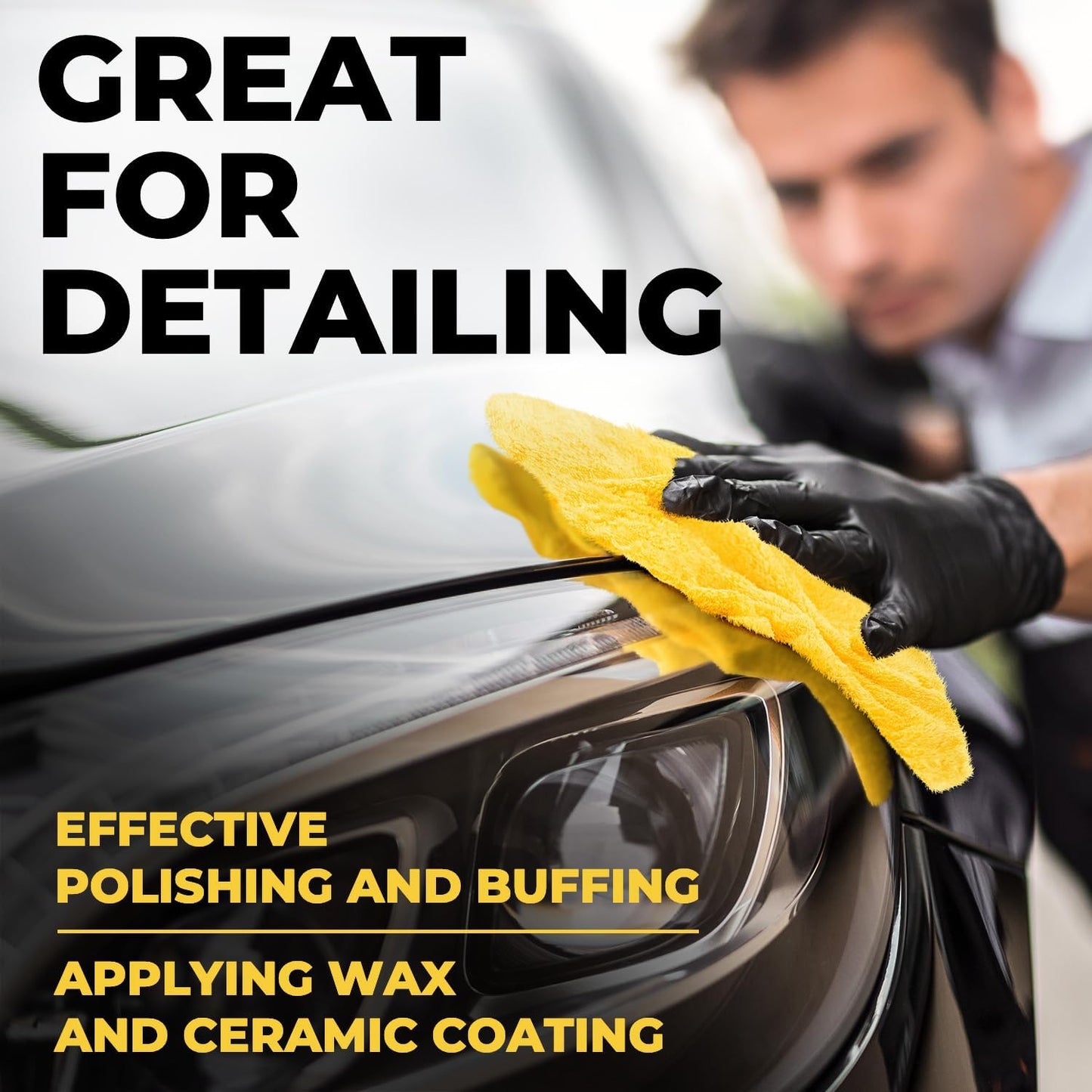 Edgeless Microfiber Towels for Cars – 6pk (12”x12”) - 540 GSM - Super Soft Detailing & Buffing – Scratch-Free & Absorbent Microfiber Cleaning Cloths for Car Polishing